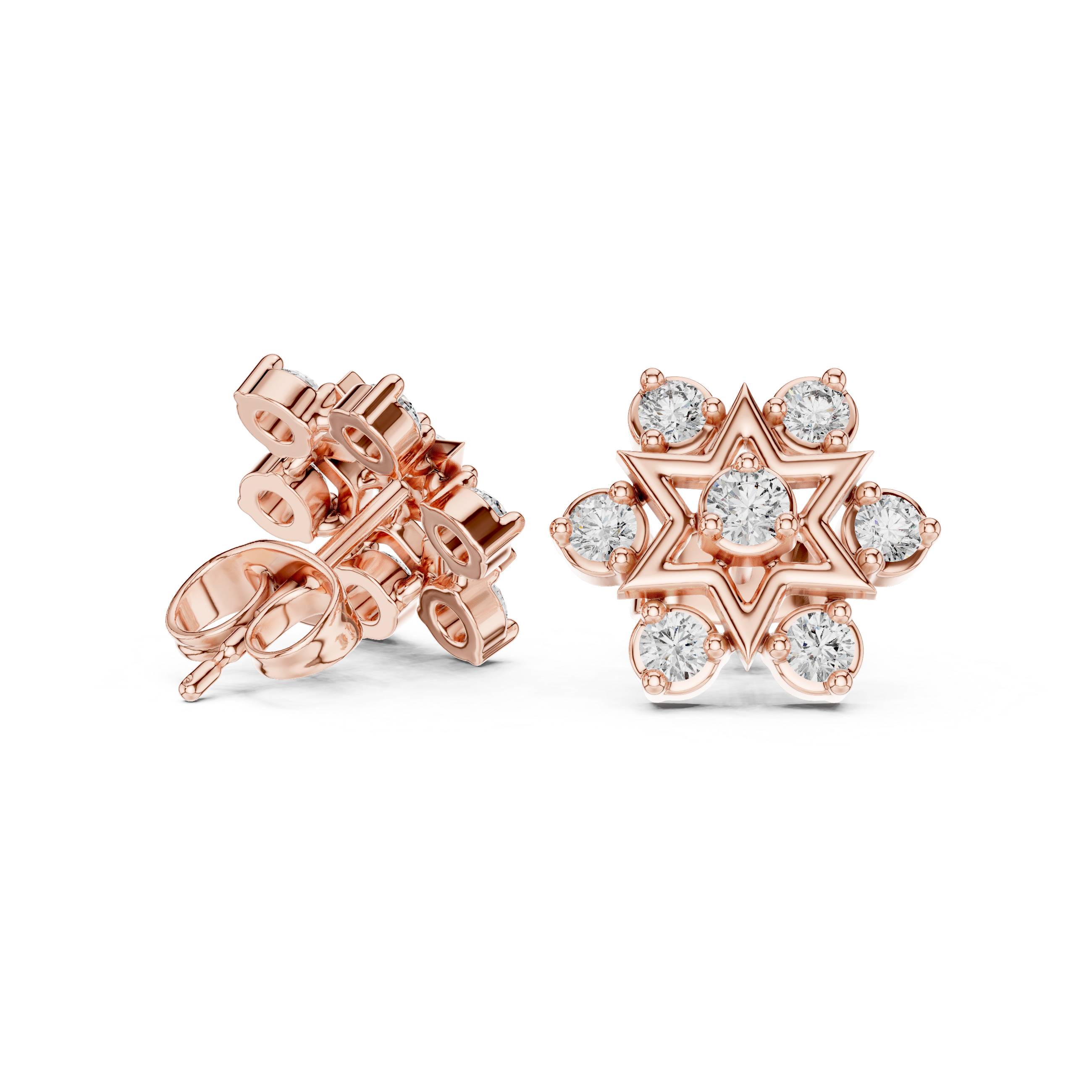 Star-shaped stud earrings with sparkling clear gemstones.