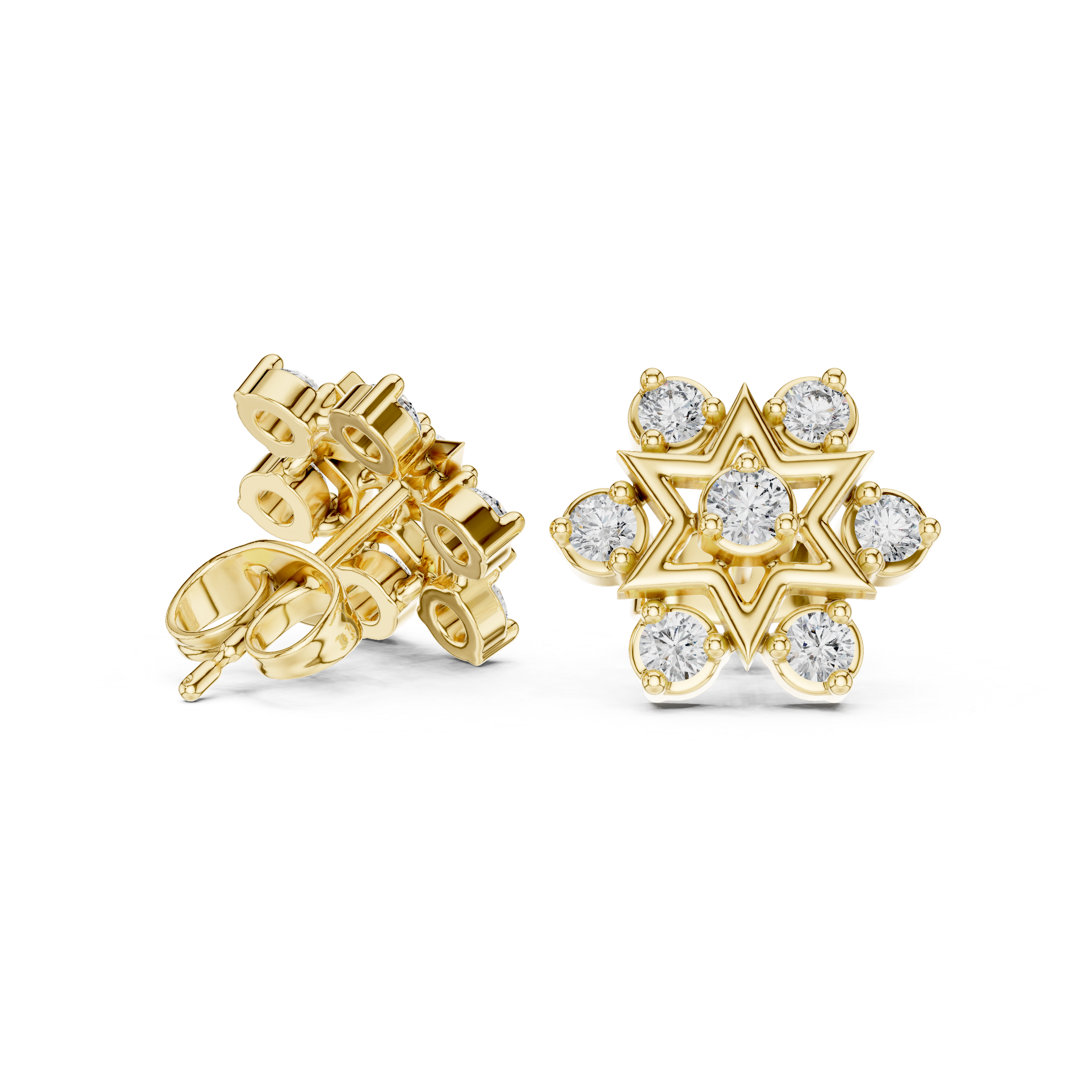 Star-shaped stud earrings with sparkling clear gemstones.