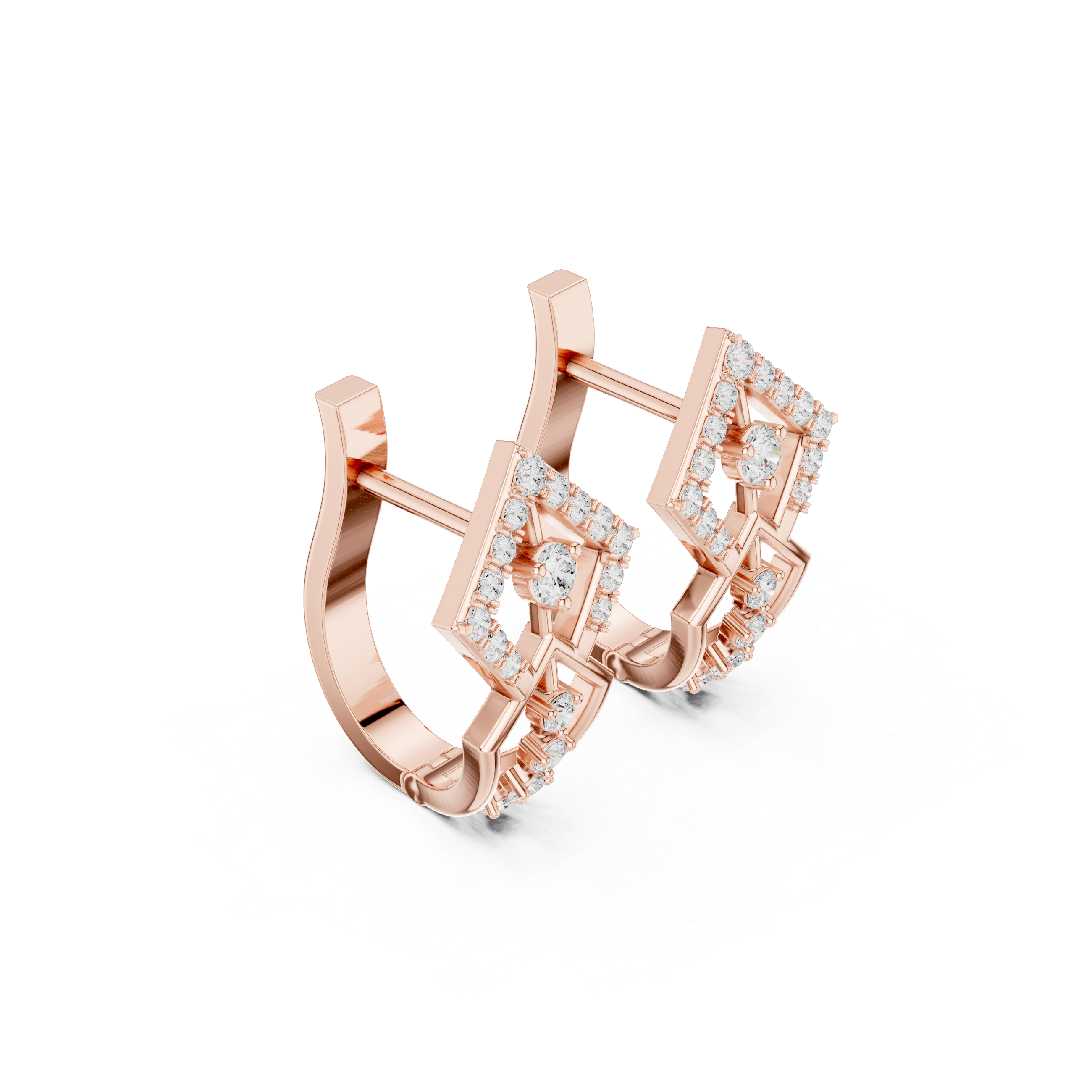 Earrings with Diamond-Studded Angular Design