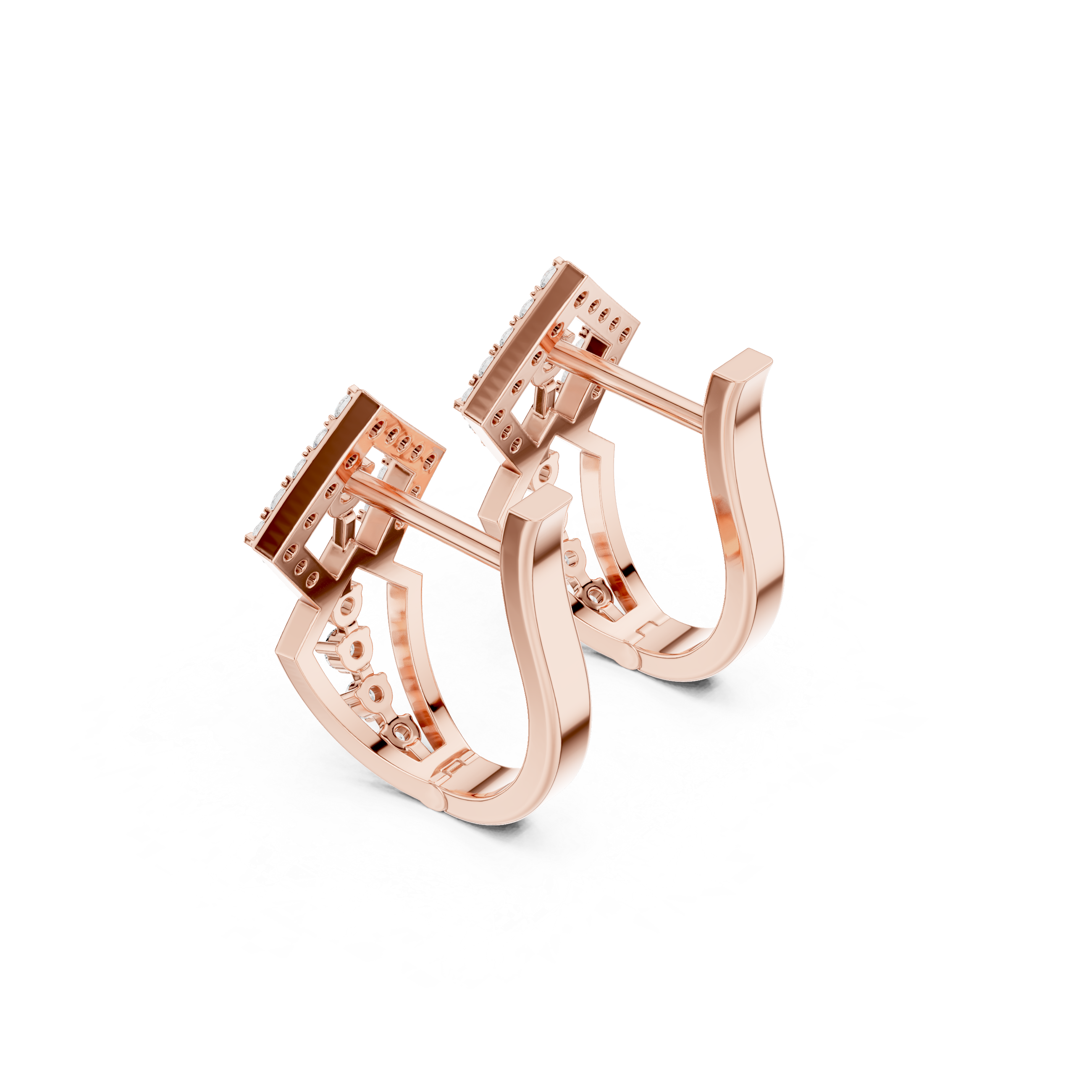 Earrings with Diamond-Studded Angular Design