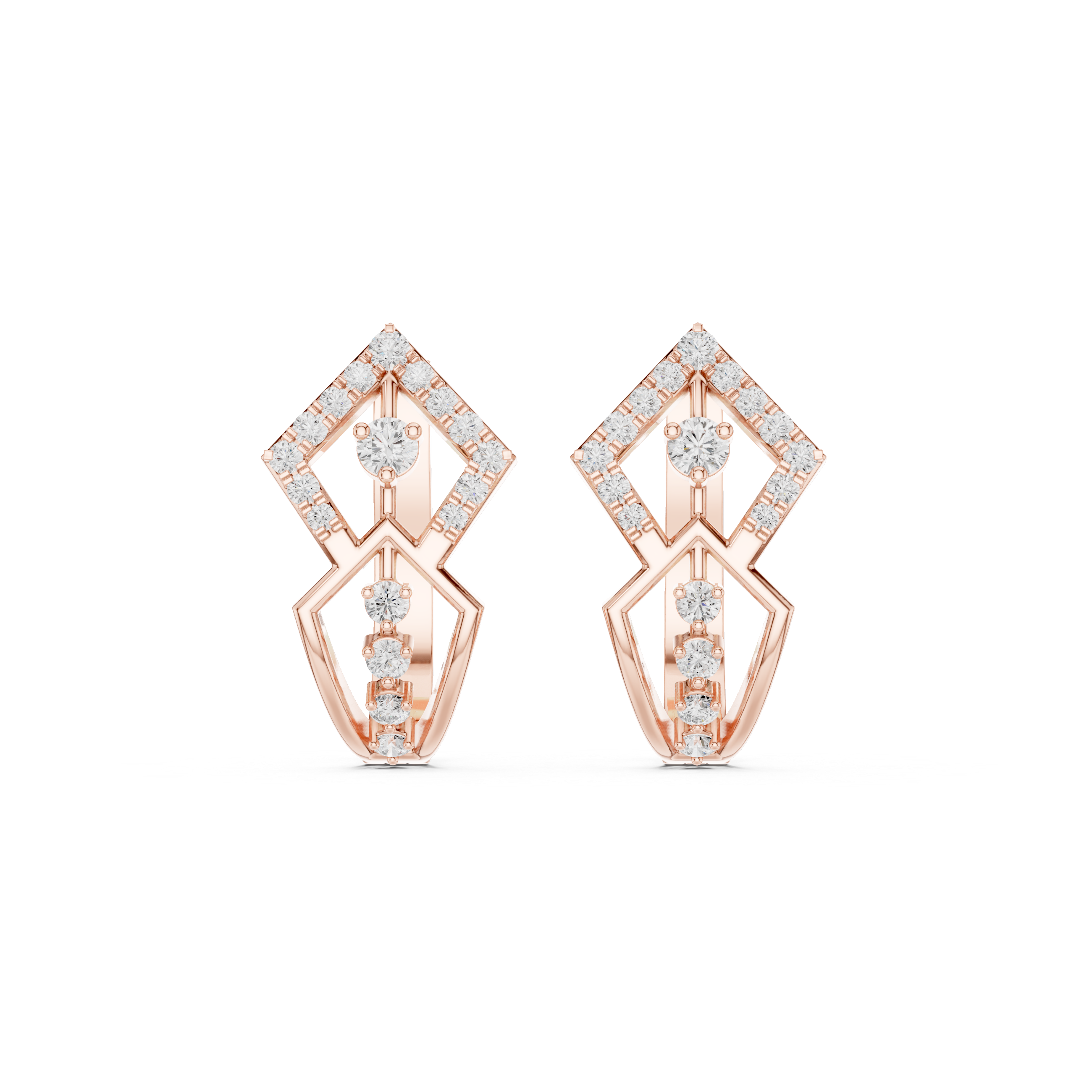 Earrings with Diamond-Studded Angular Design