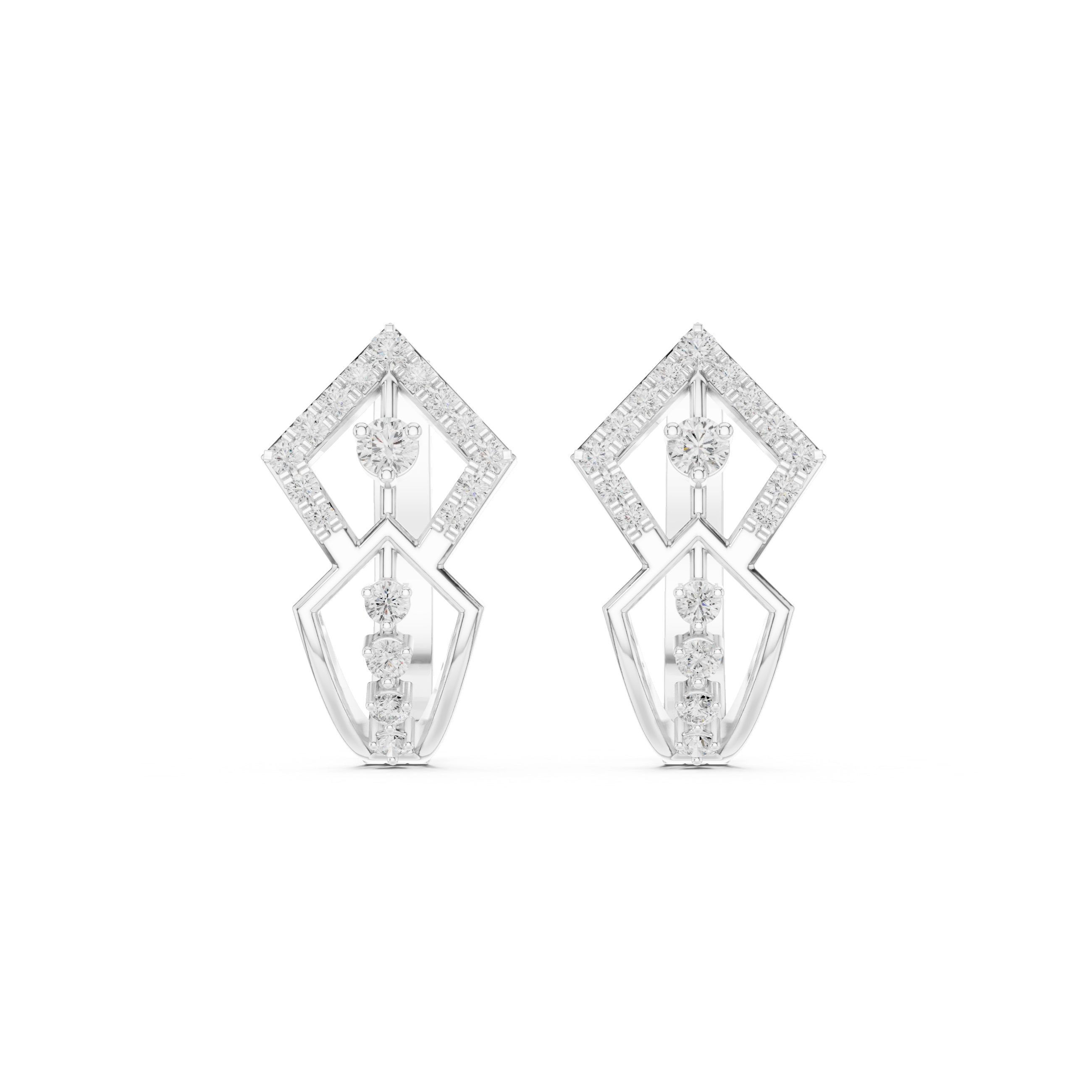 Earrings with Diamond-Studded Angular Design