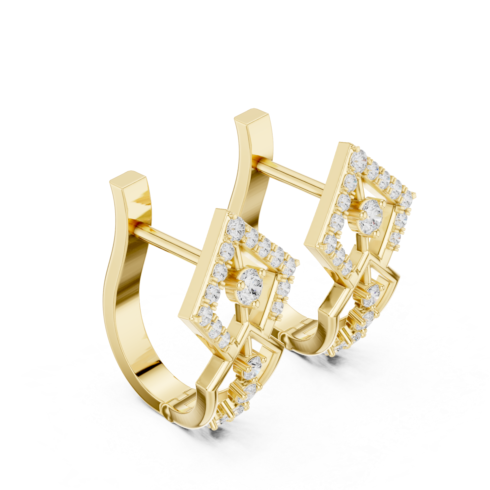 Earrings with Diamond-Studded Angular Design
