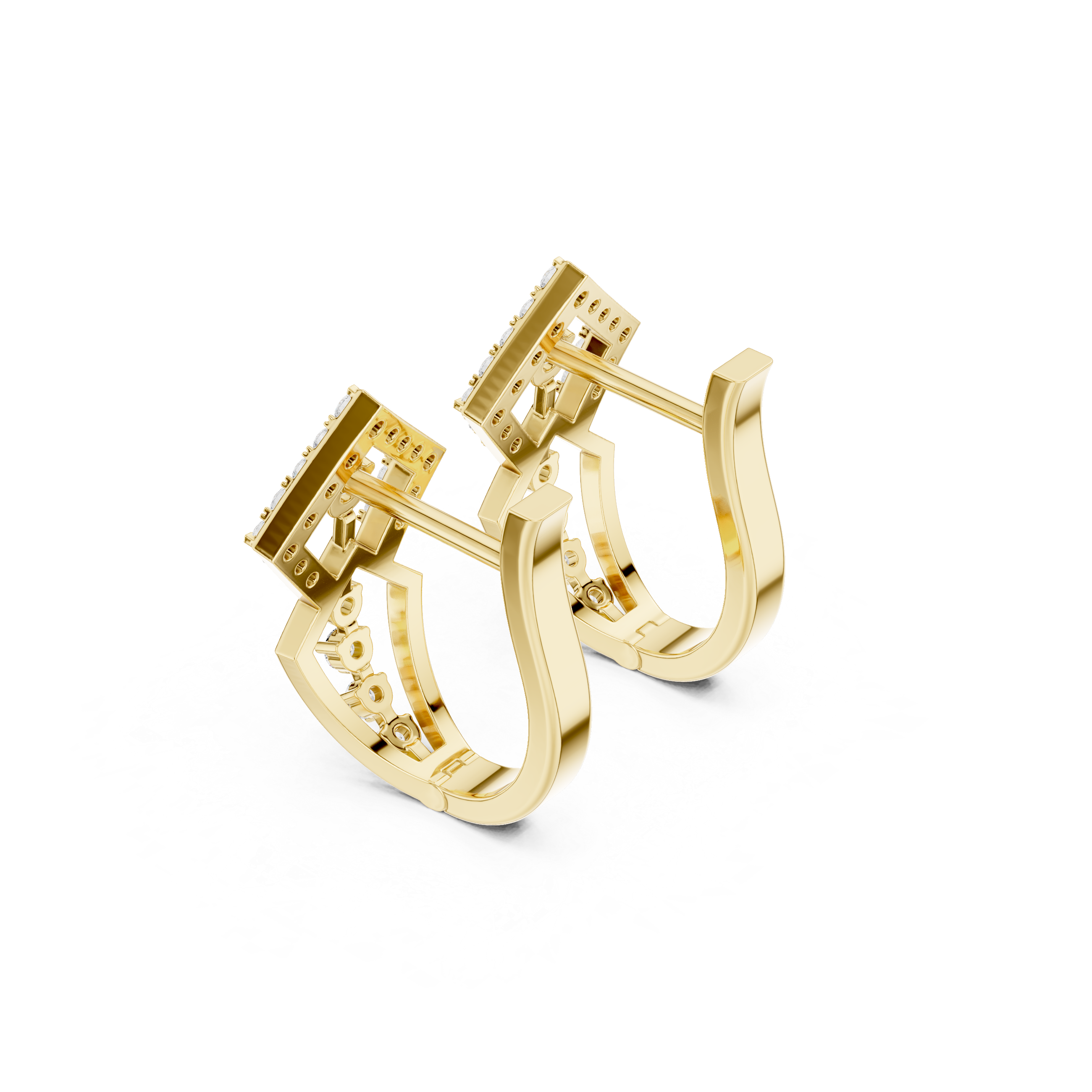 Earrings with Diamond-Studded Angular Design