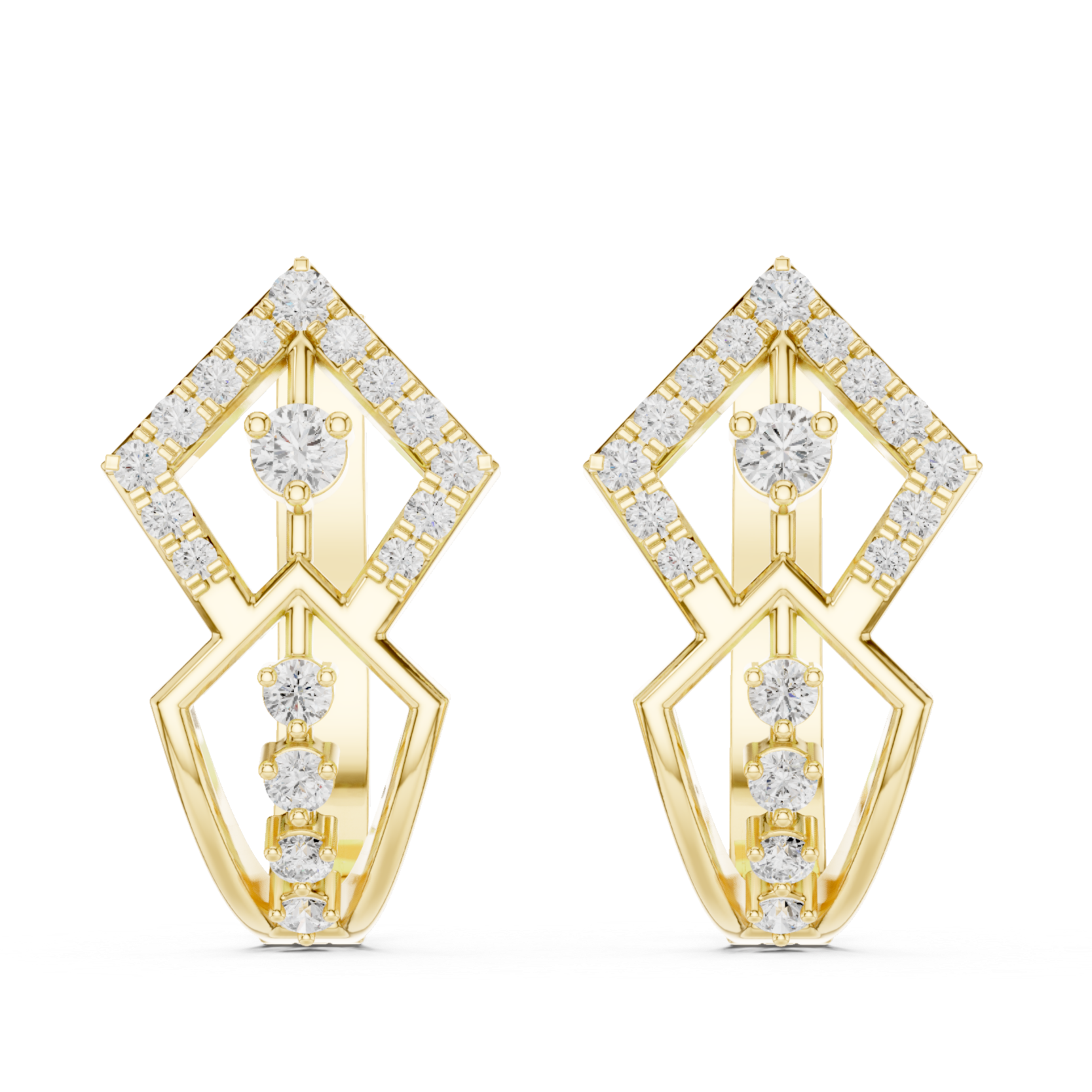 Earrings with Diamond-Studded Angular Design