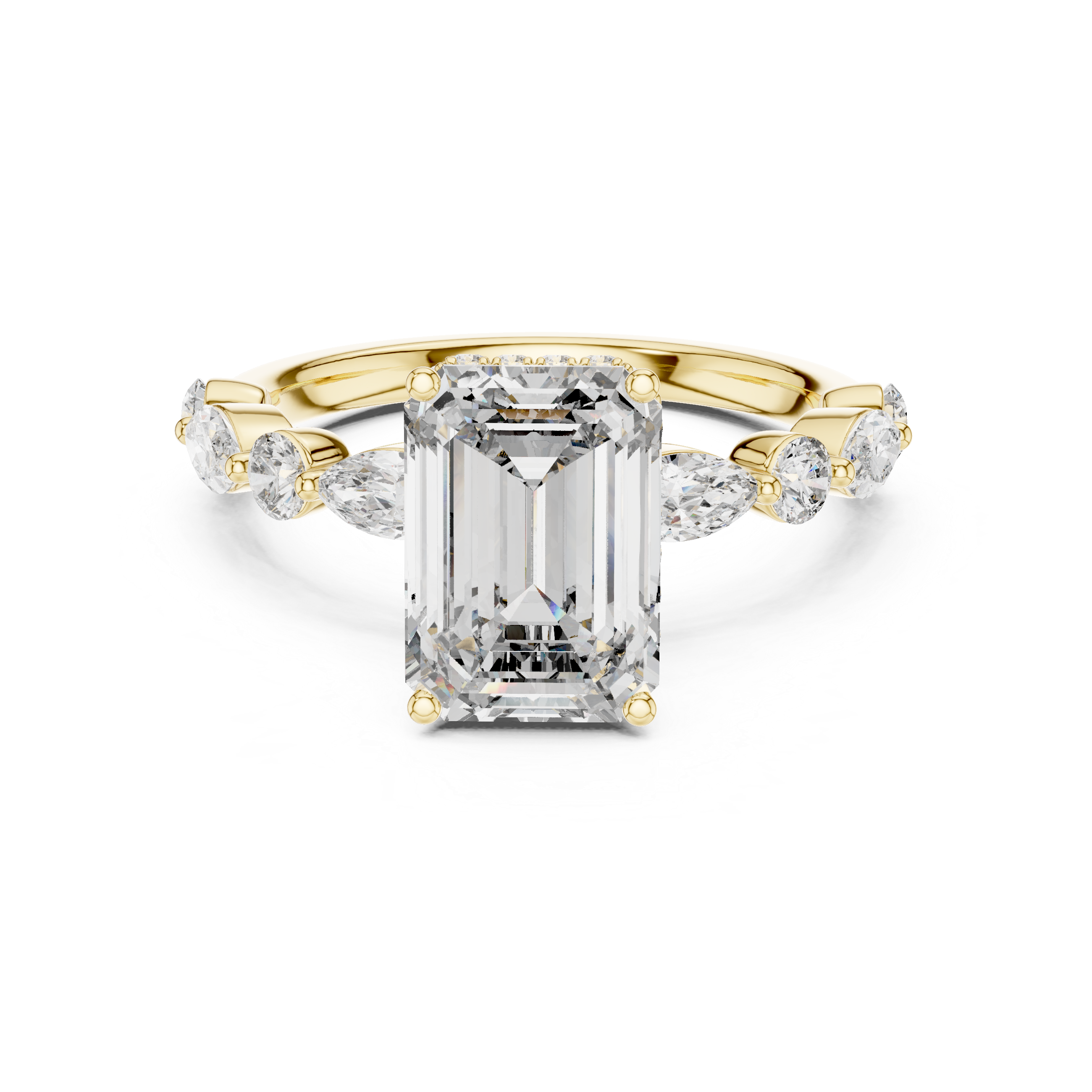 Emerald-Cut Halo Diamond Engagement Ring