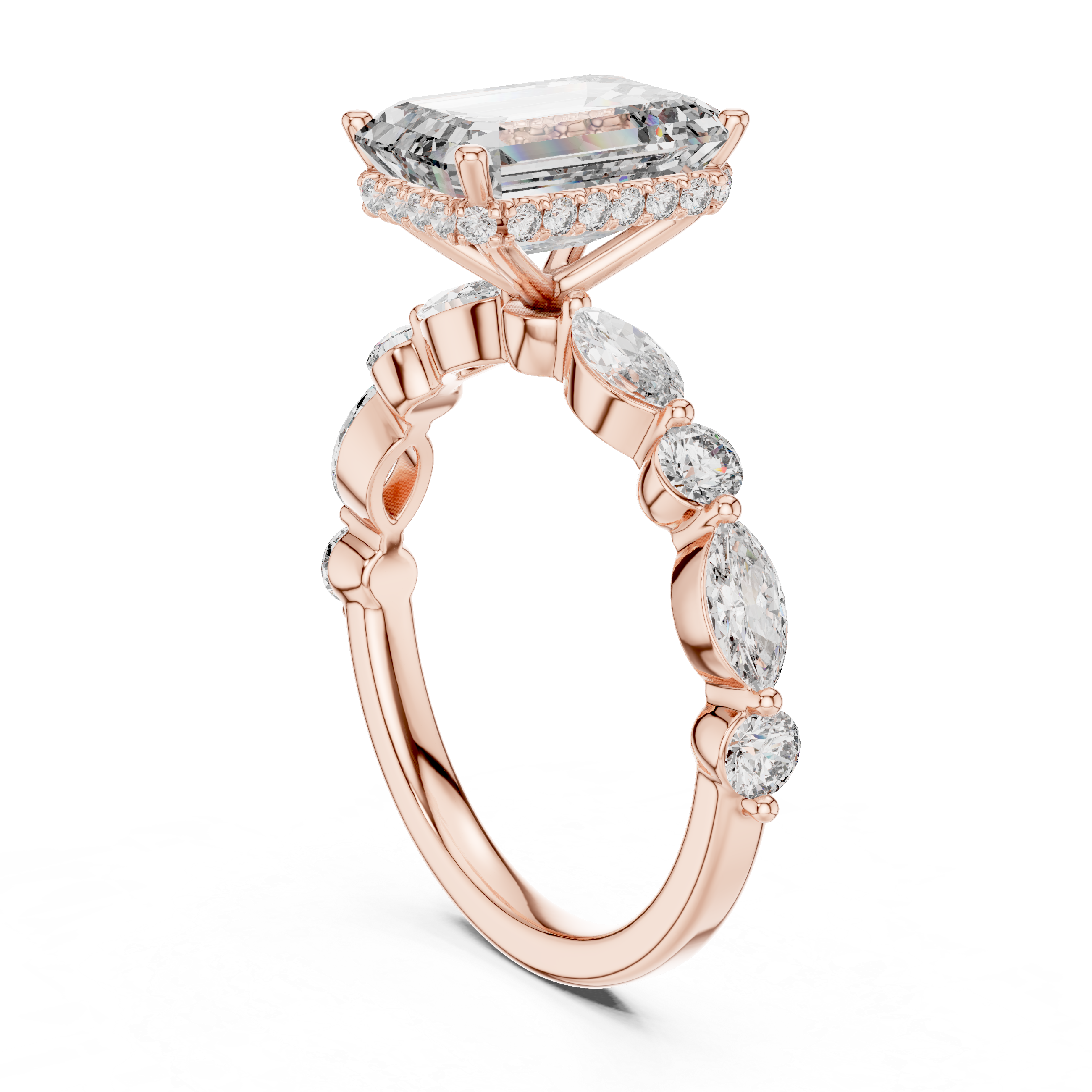 Emerald-Cut Halo Diamond Engagement Ring