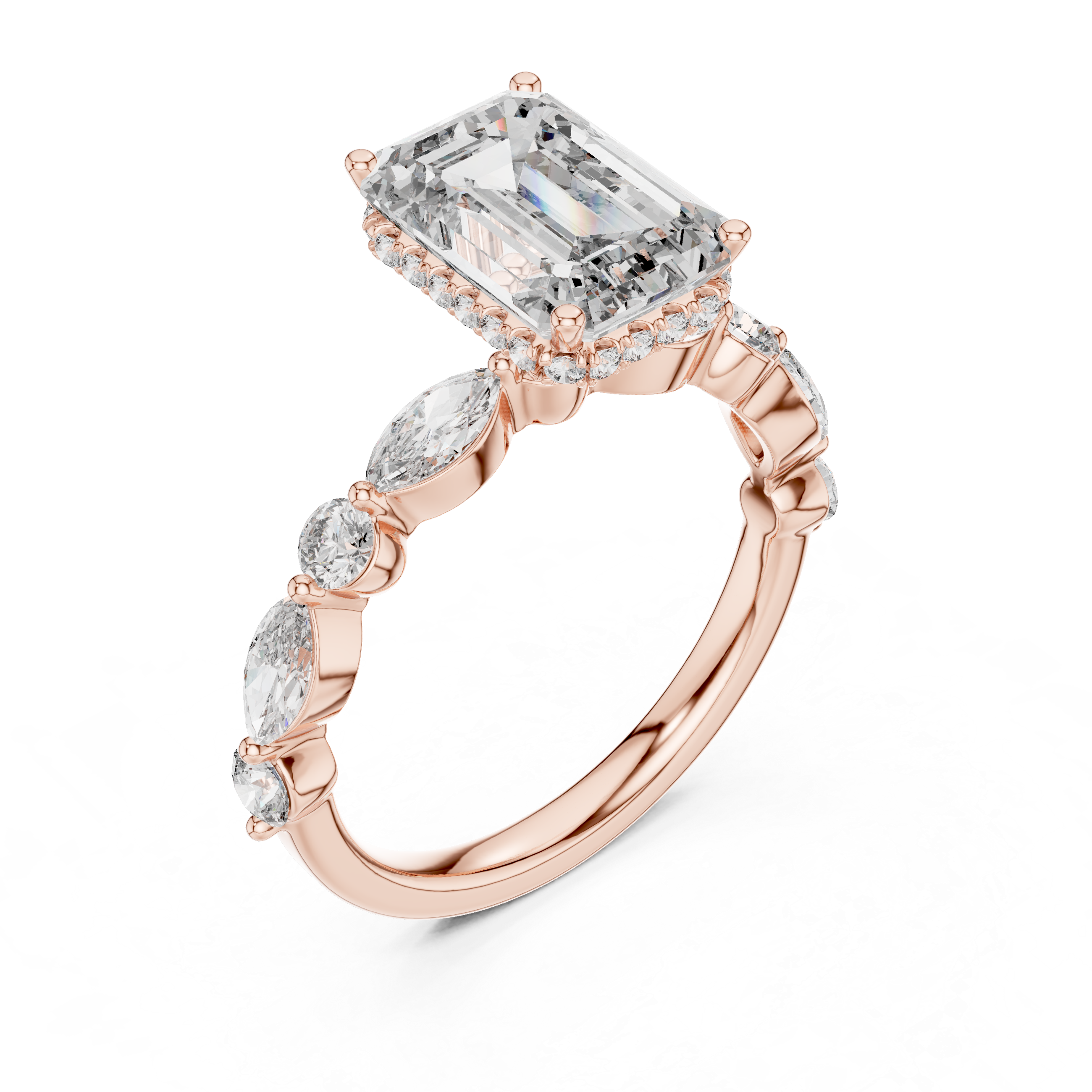 Emerald-Cut Halo Diamond Engagement Ring