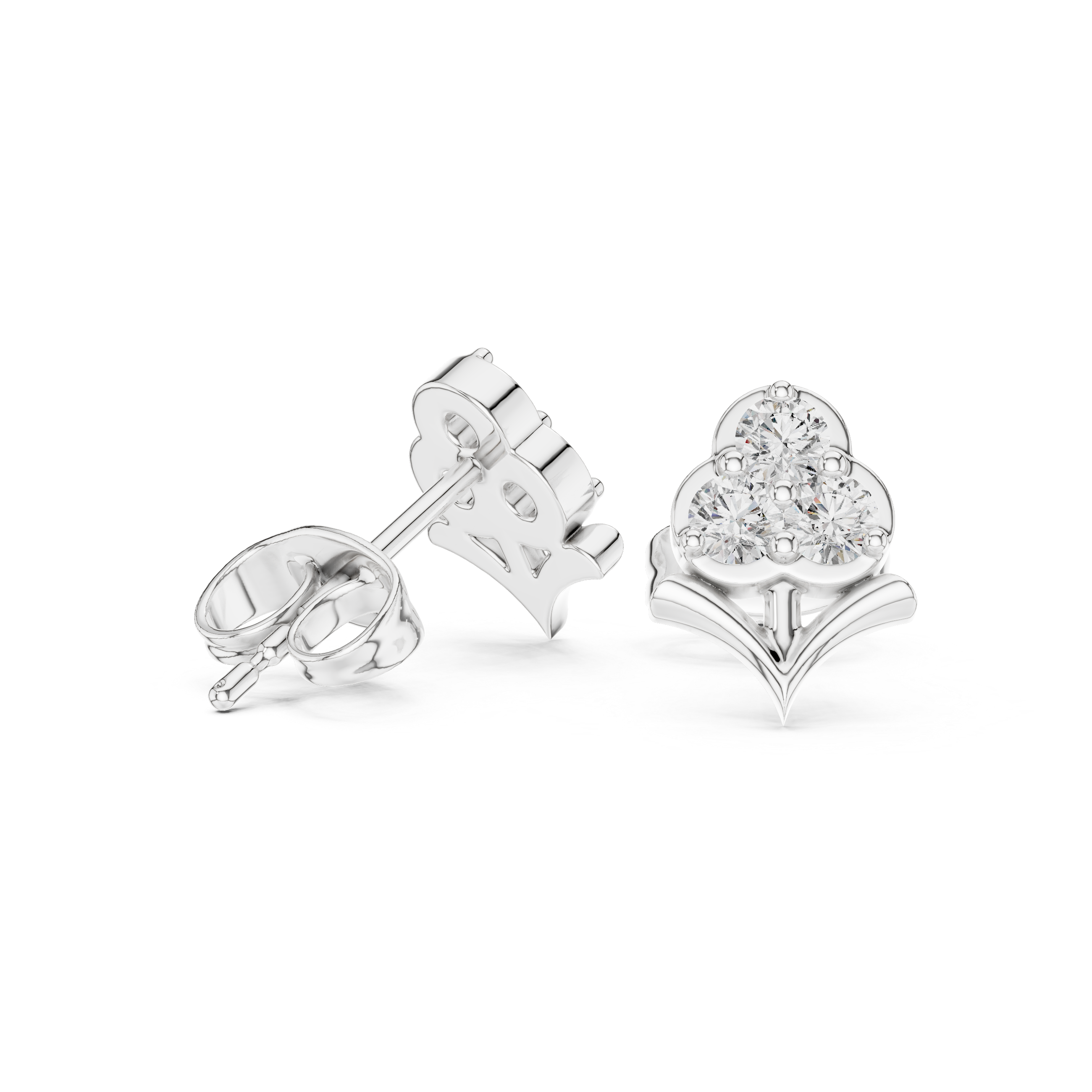 Crown-shaped stud earrings with sparkling clear gemstones.