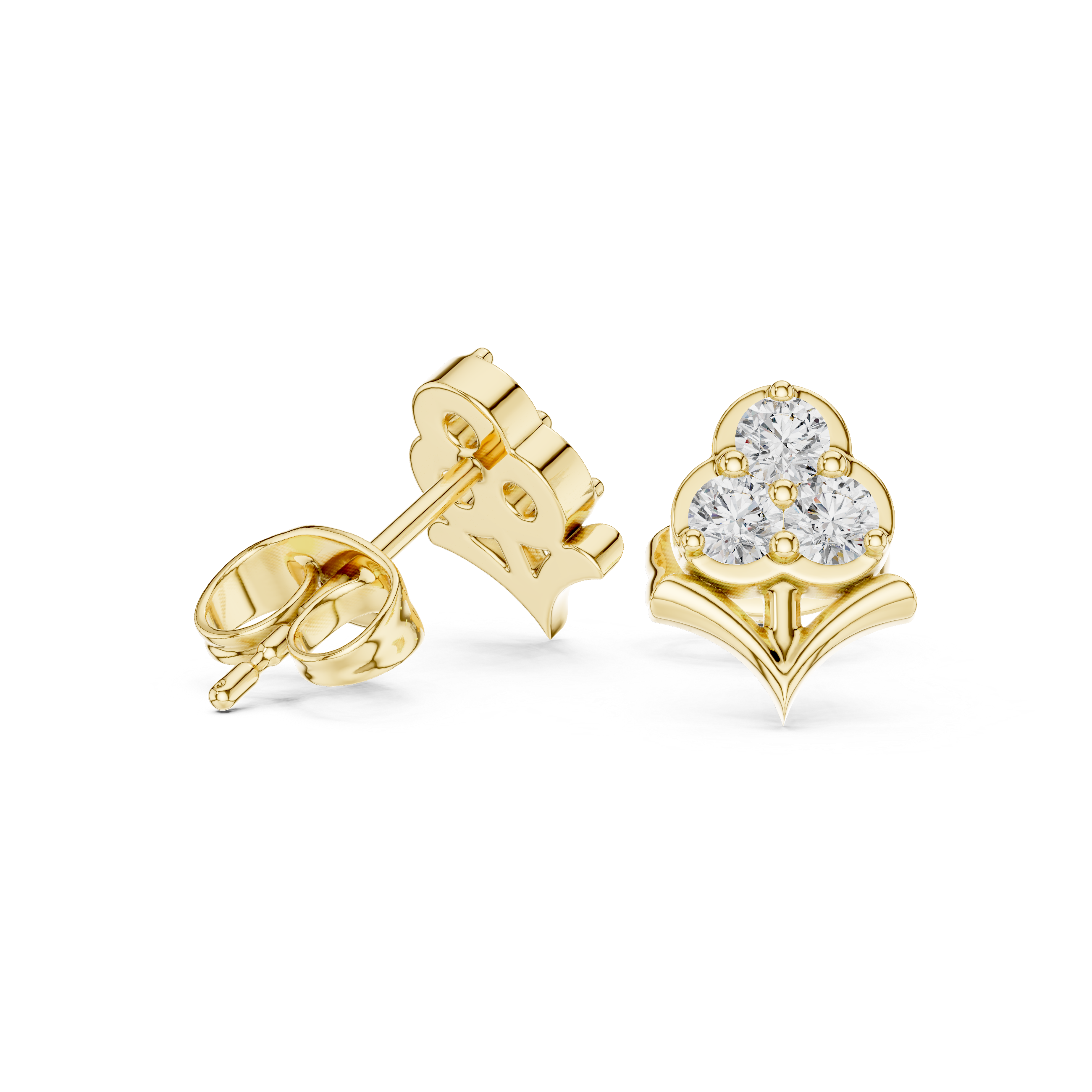 Crown-shaped stud earrings with sparkling clear gemstones.