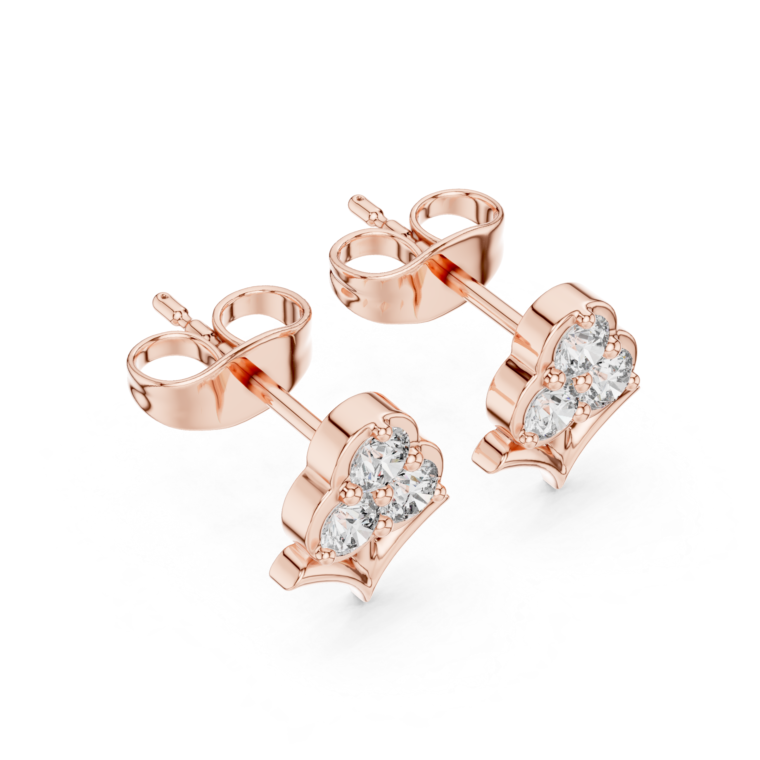 Crown-shaped stud earrings with sparkling clear gemstones.