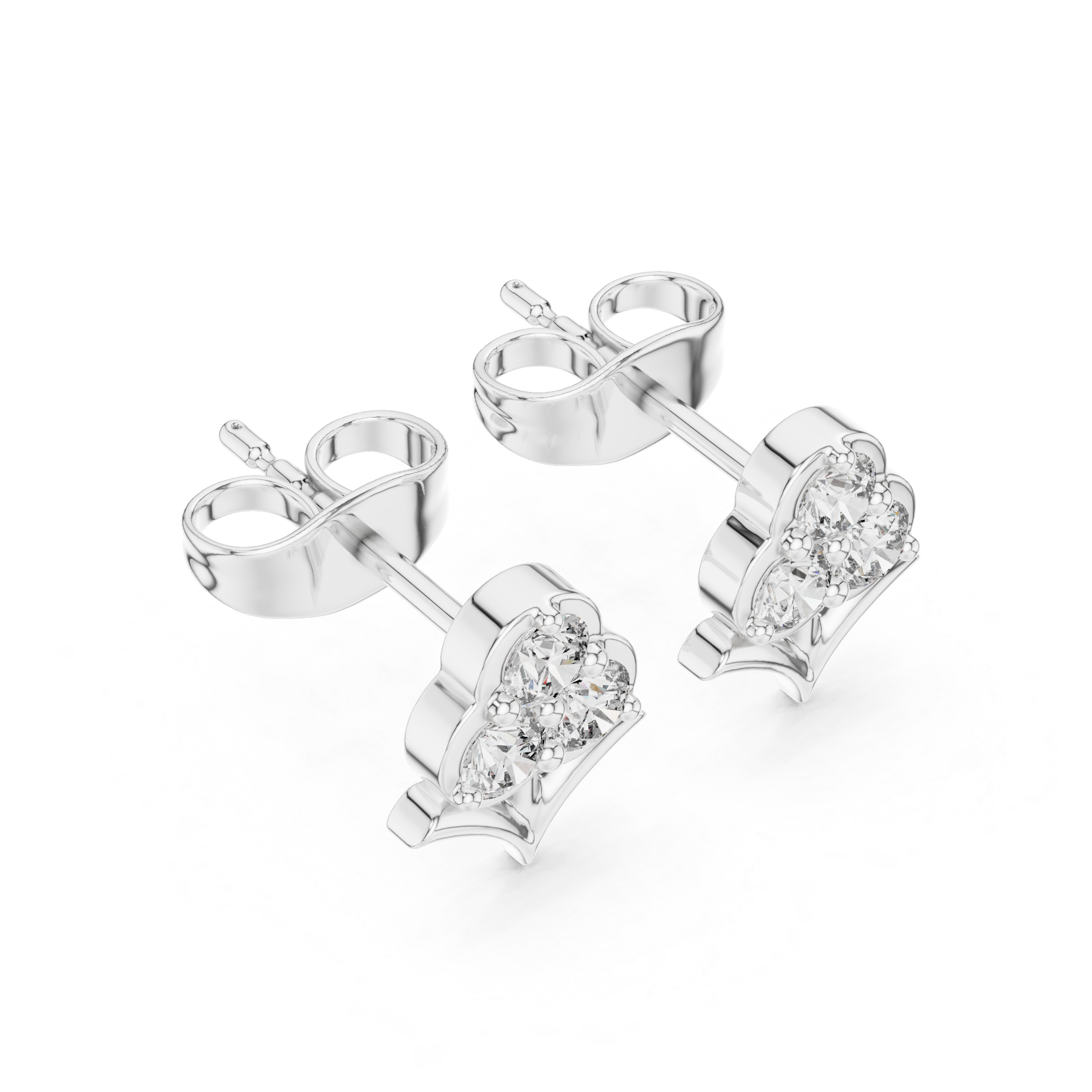 Crown-shaped stud earrings with sparkling clear gemstones.