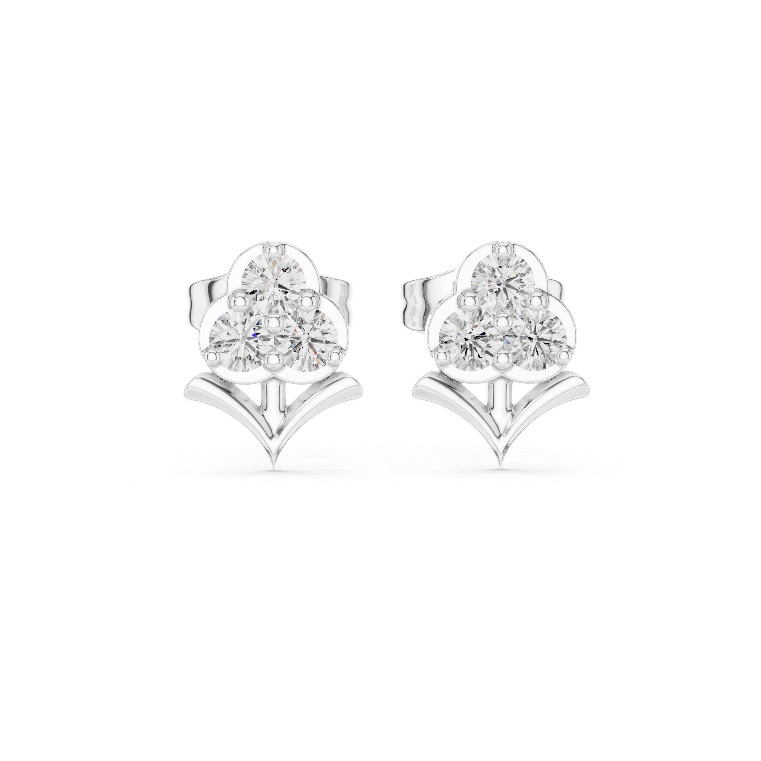 Crown-shaped stud earrings with sparkling clear gemstones.