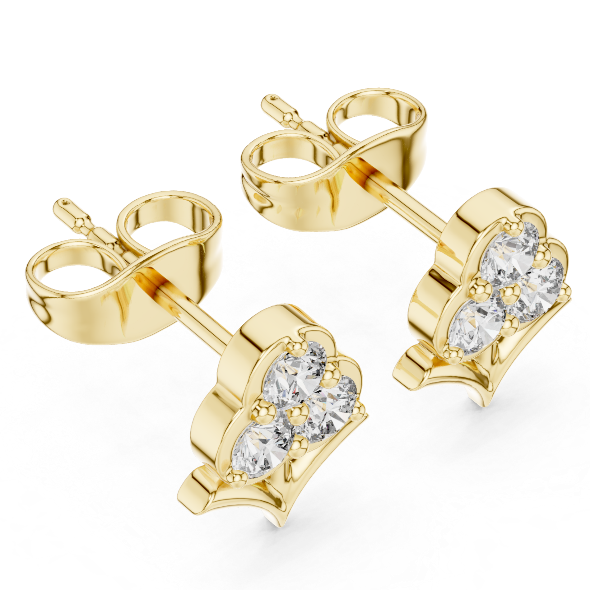 Crown-shaped stud earrings with sparkling clear gemstones.