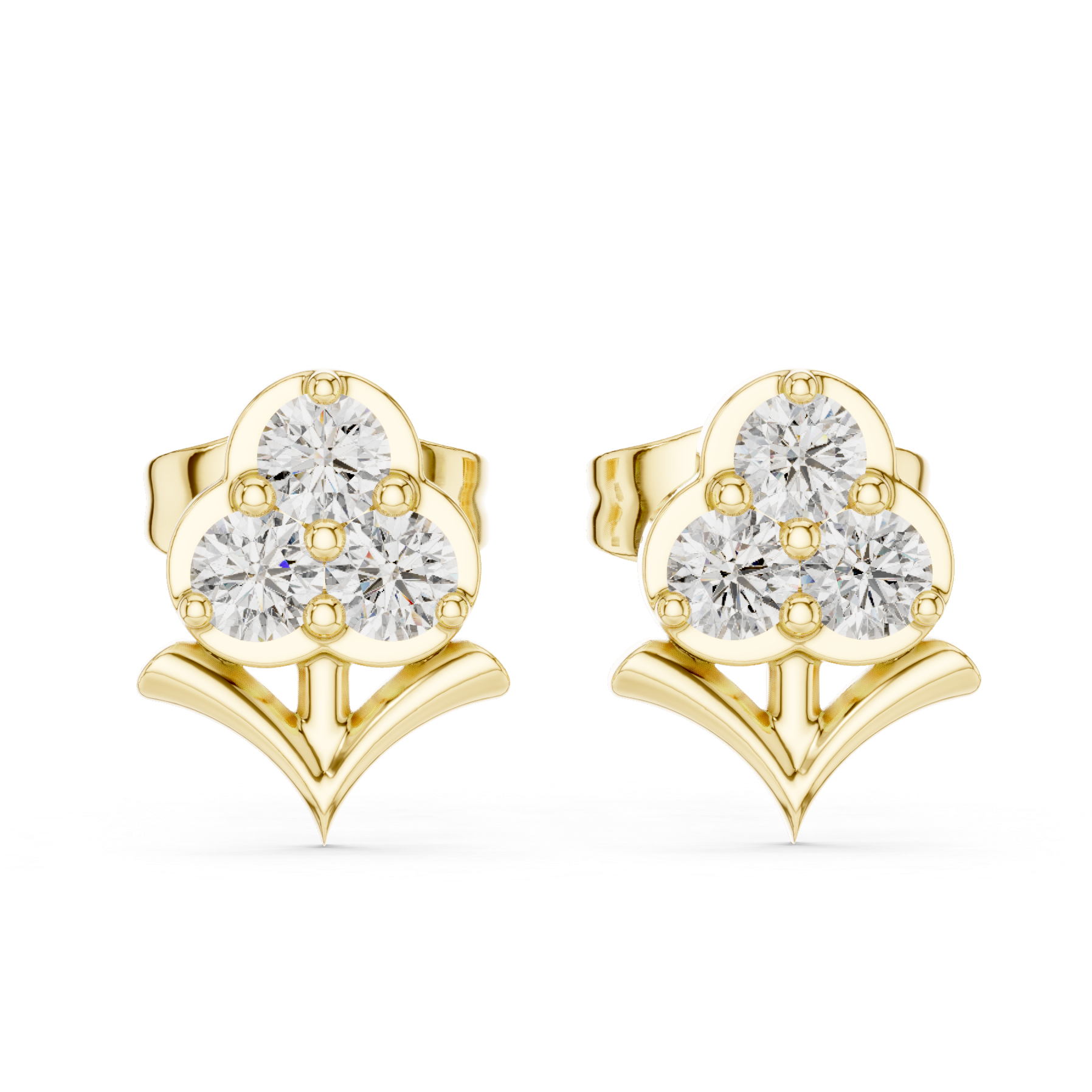 Crown-shaped stud earrings with sparkling clear gemstones.