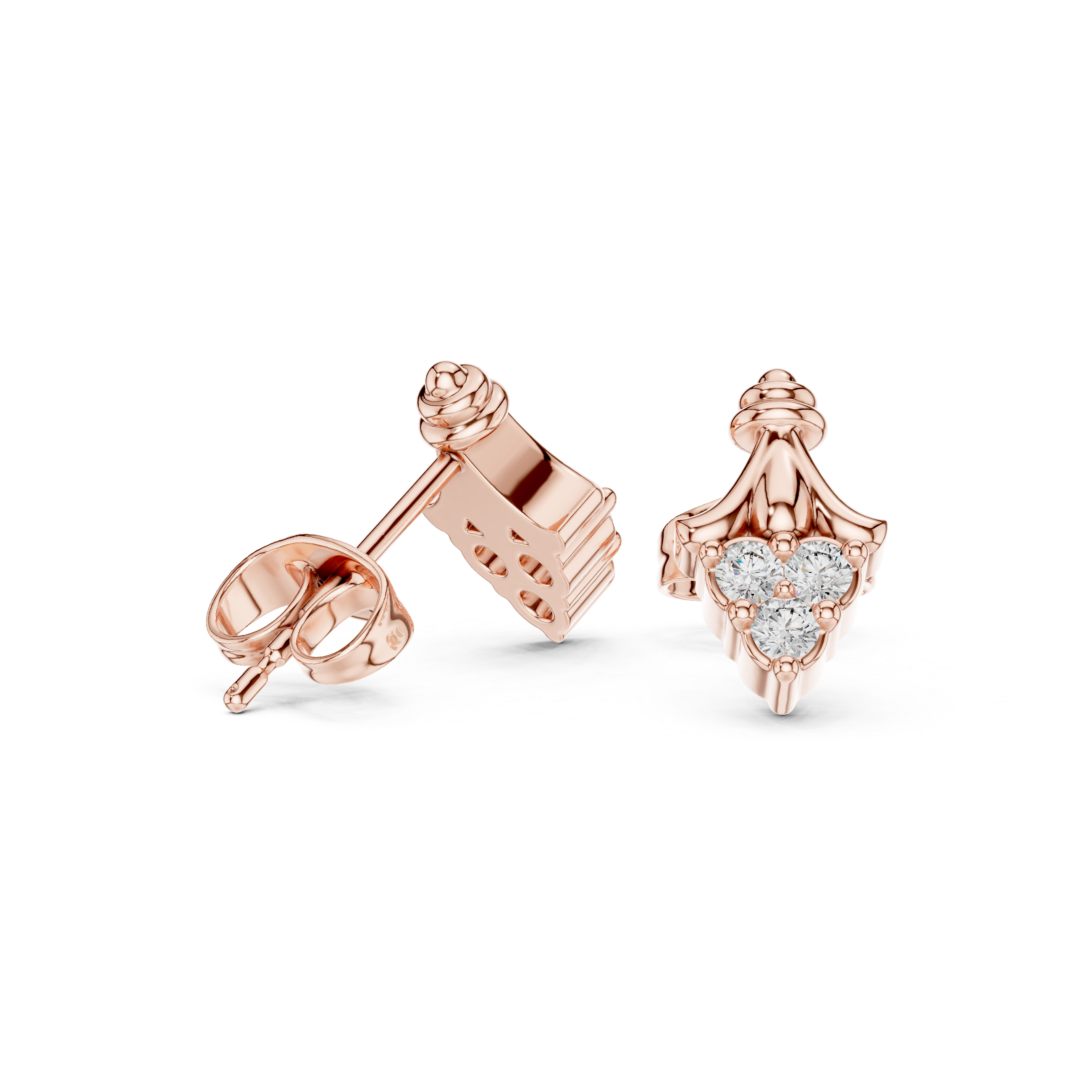 Ornamental stud earrings with triangular
