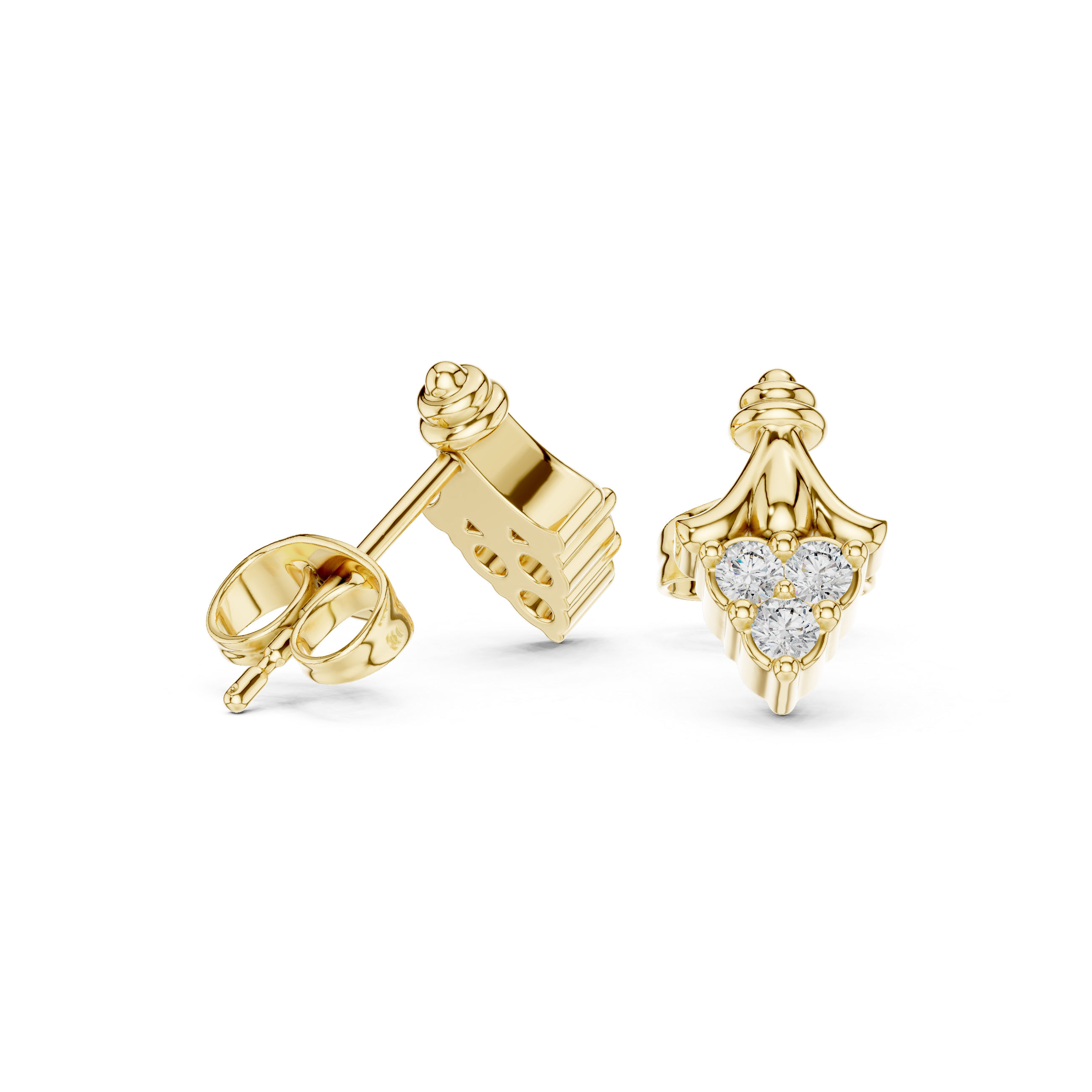 Ornamental stud earrings with triangular