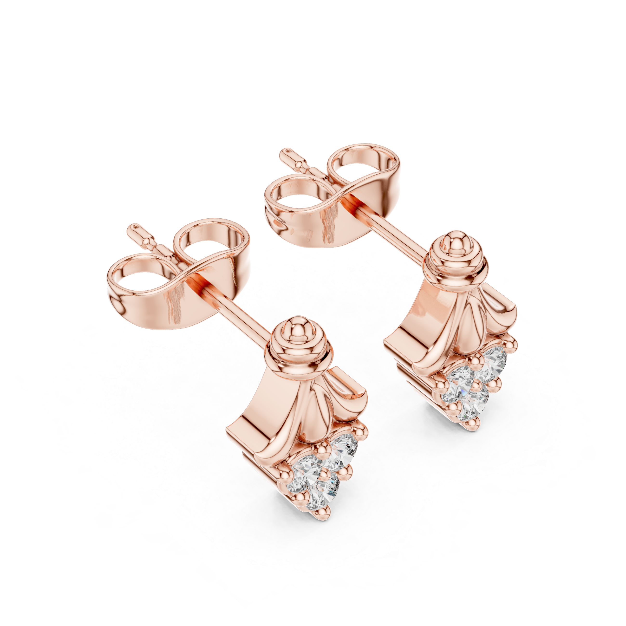 Ornamental stud earrings with triangular