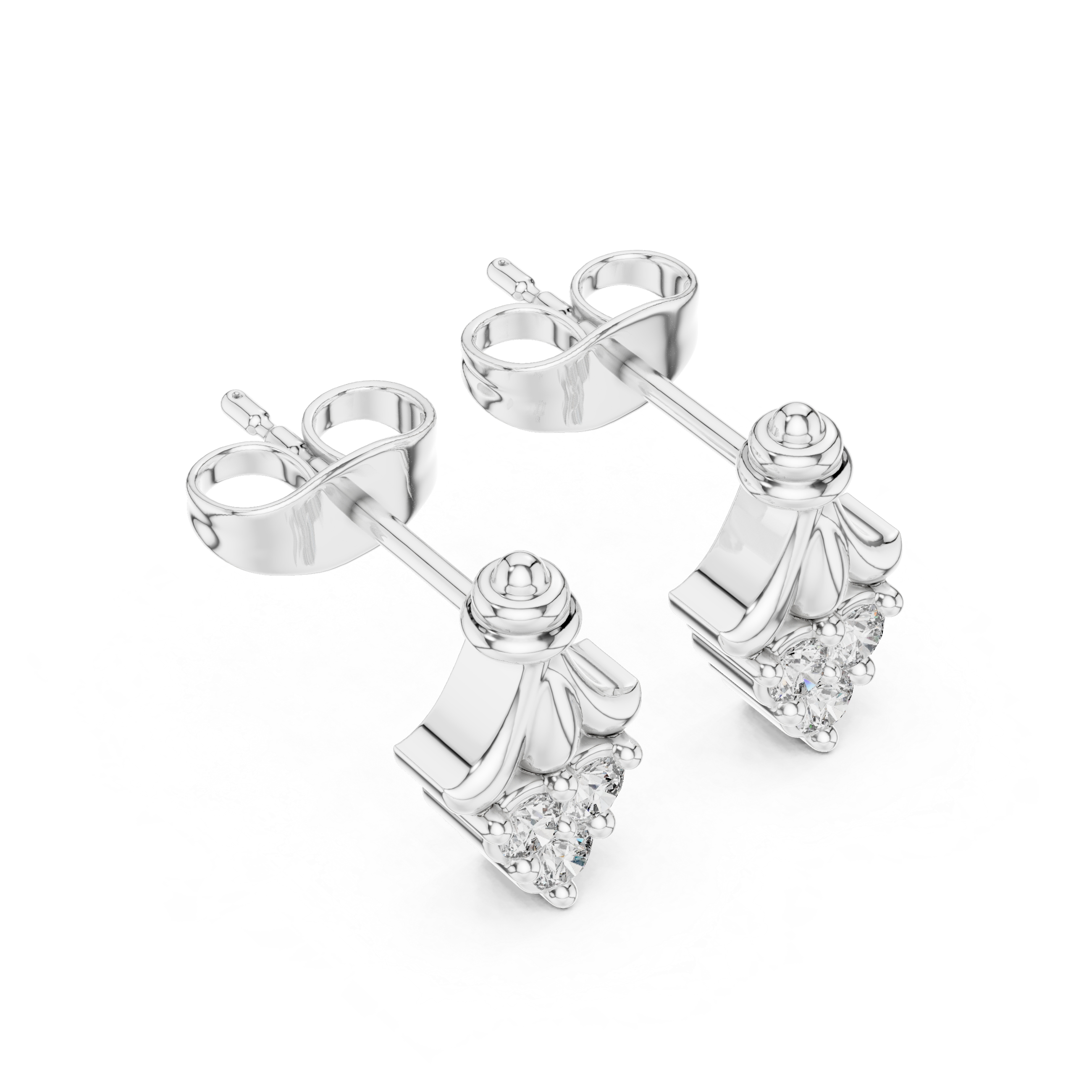 Ornamental stud earrings with triangular