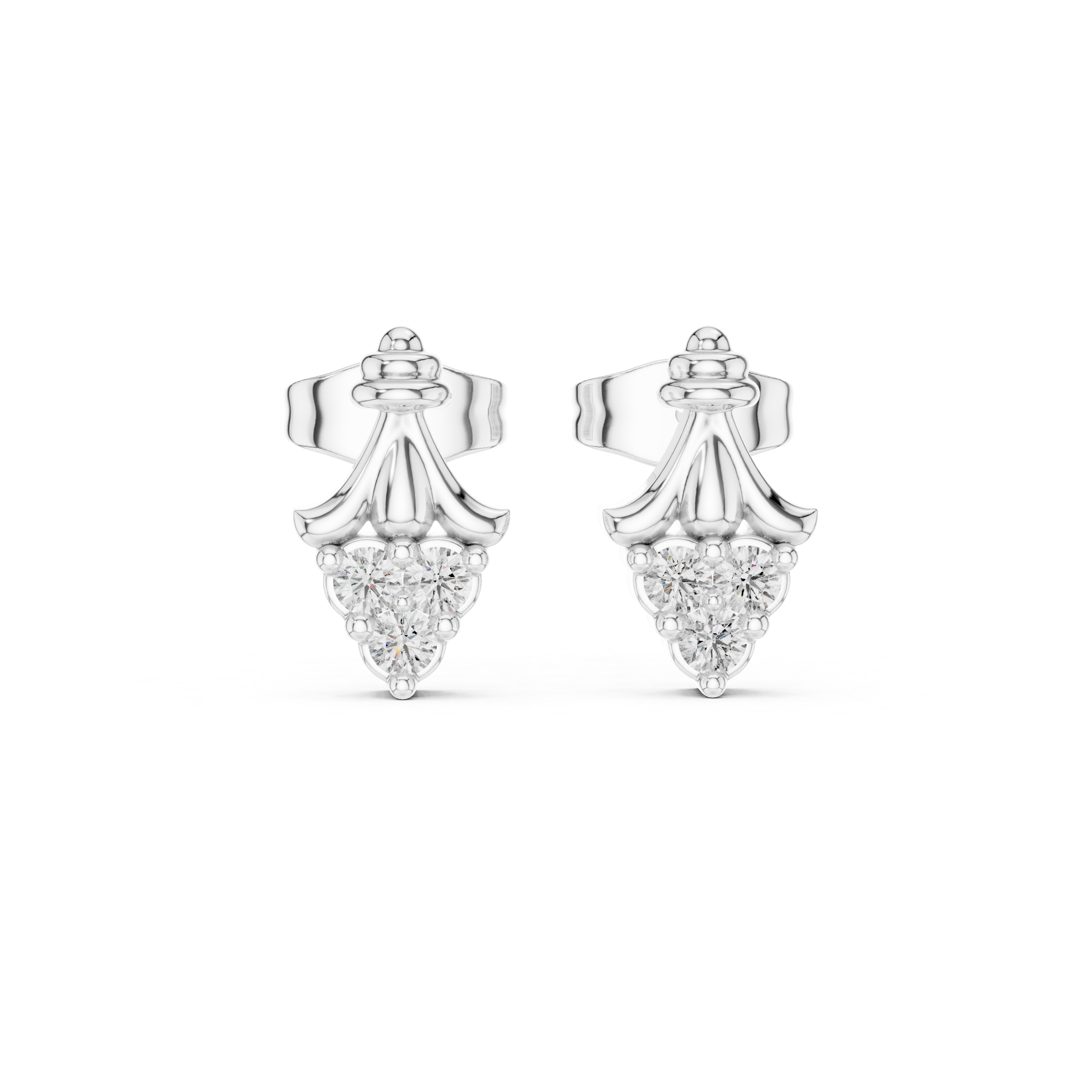 Ornamental stud earrings with triangular