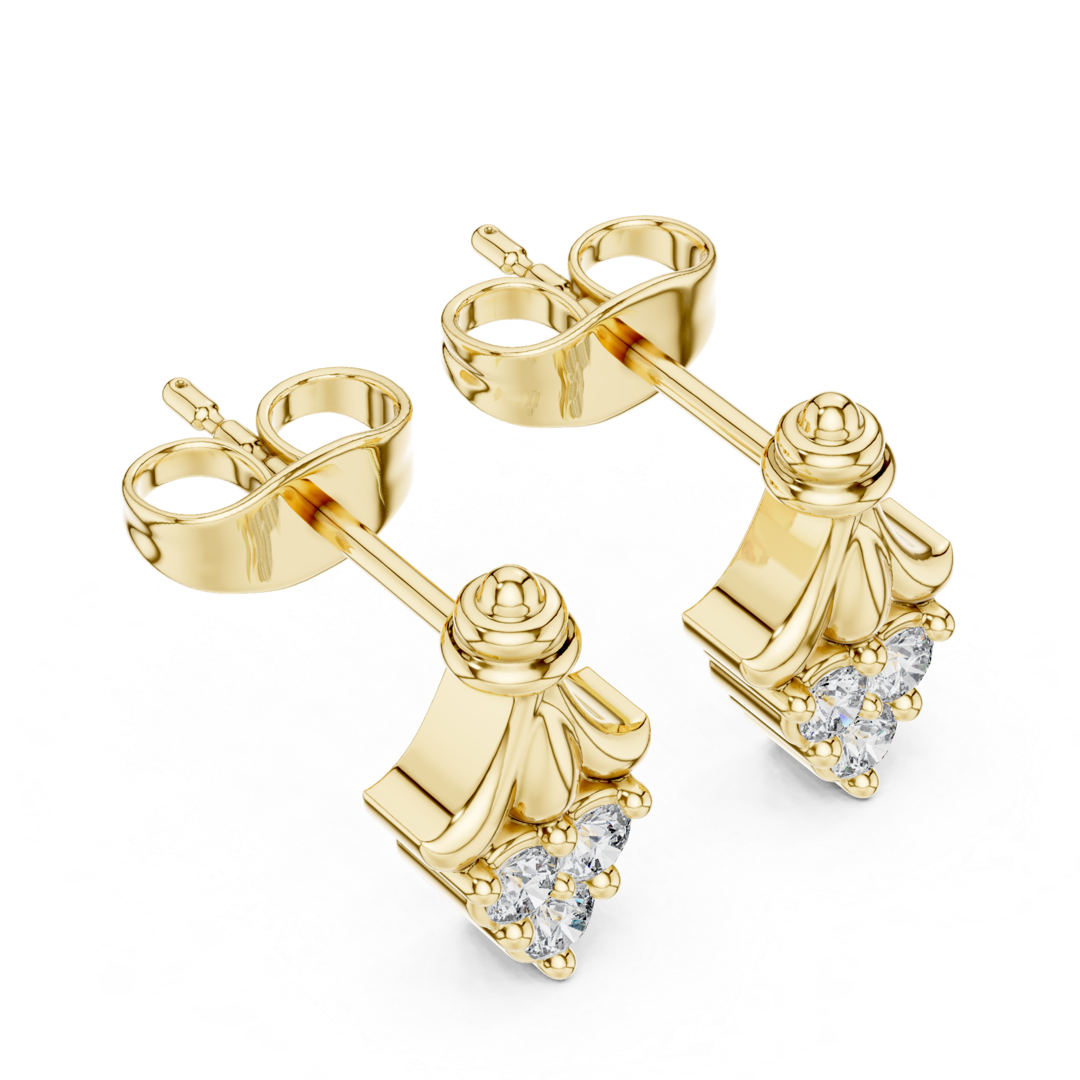 Ornamental stud earrings with triangular