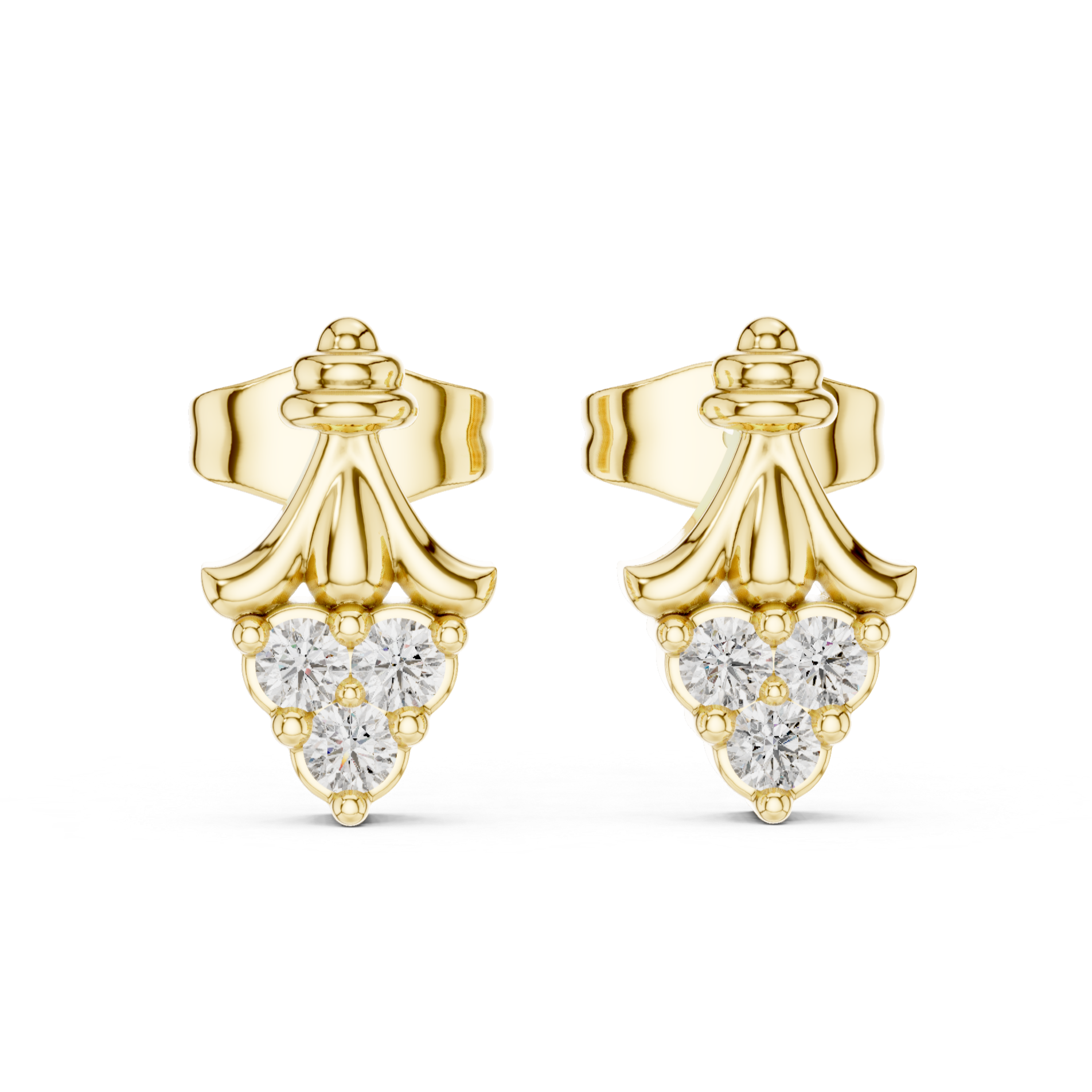 Ornamental stud earrings with triangular