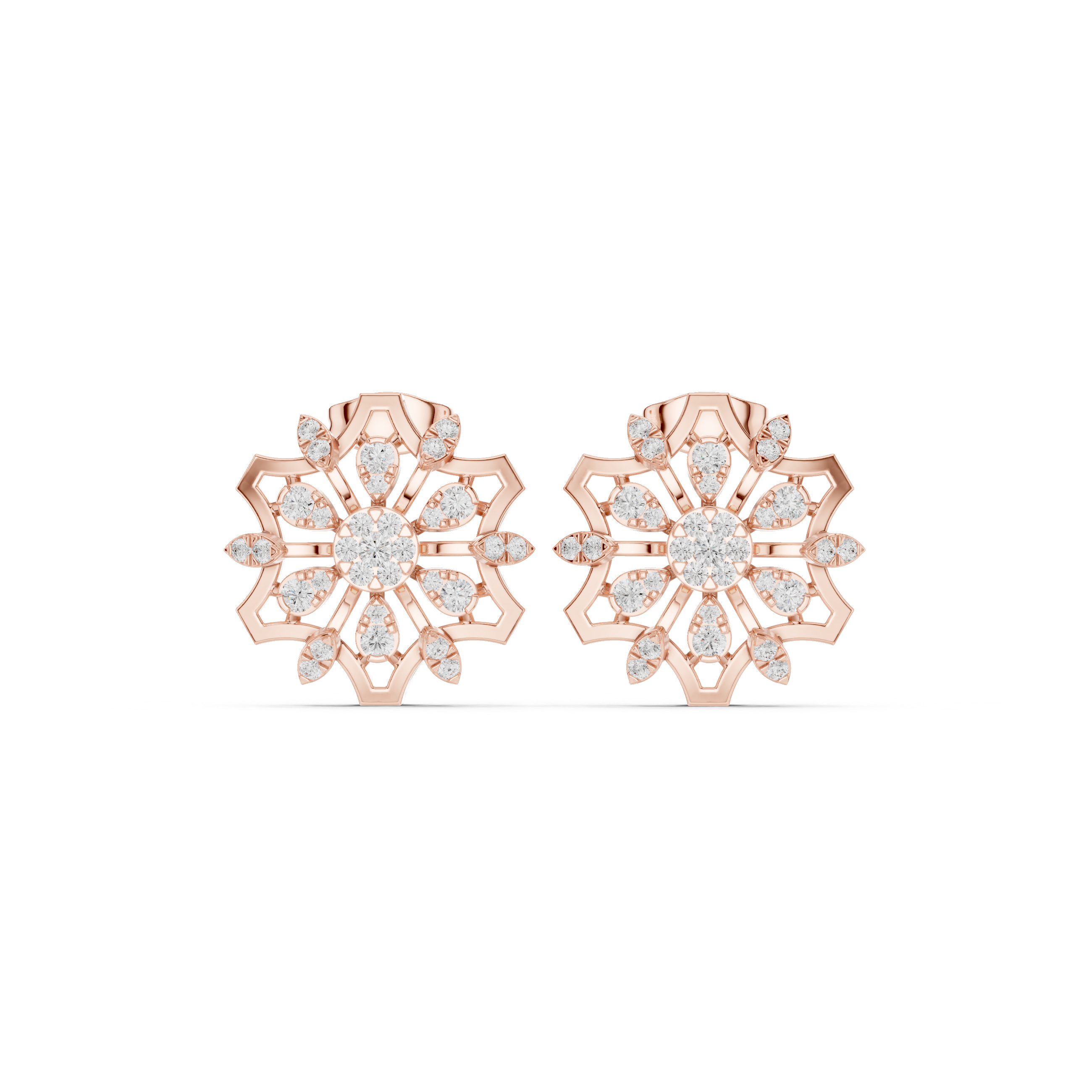 Floral Mandala-Inspired Earrings with Intricate Diamond Detailing