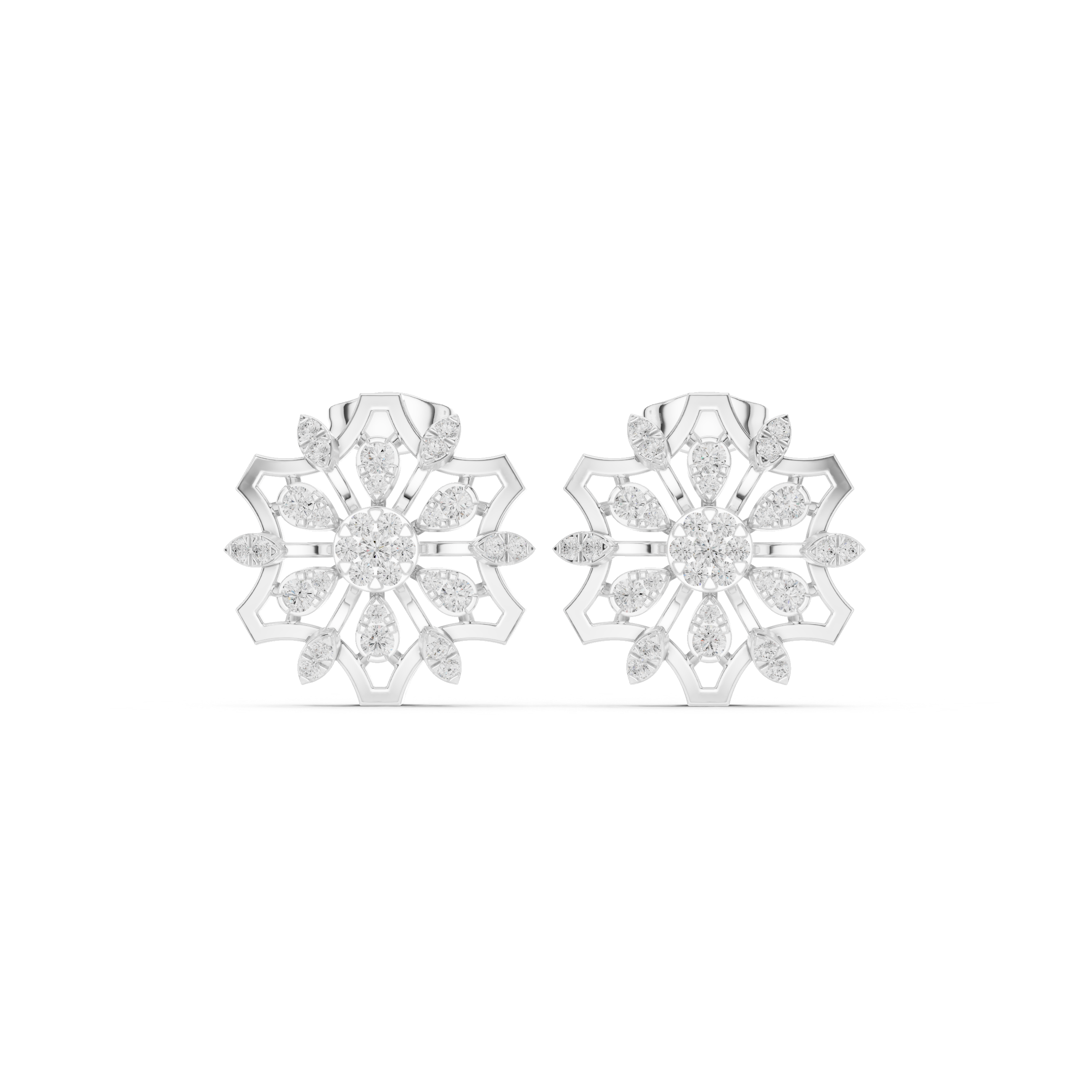 Floral Mandala-Inspired Earrings with Intricate Diamond Detailing