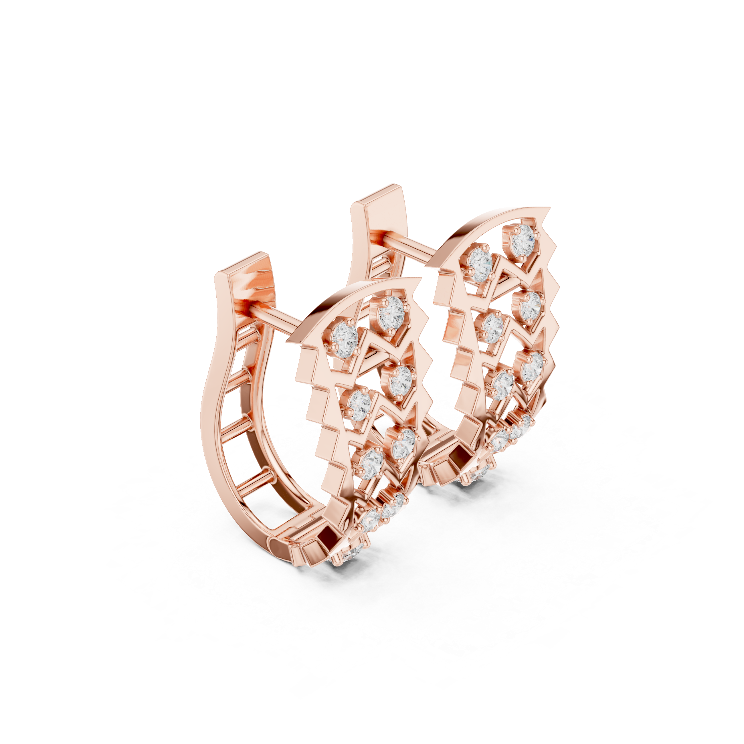 Zigzag Pattern Earrings with Vertical Rows of Round Diamonds