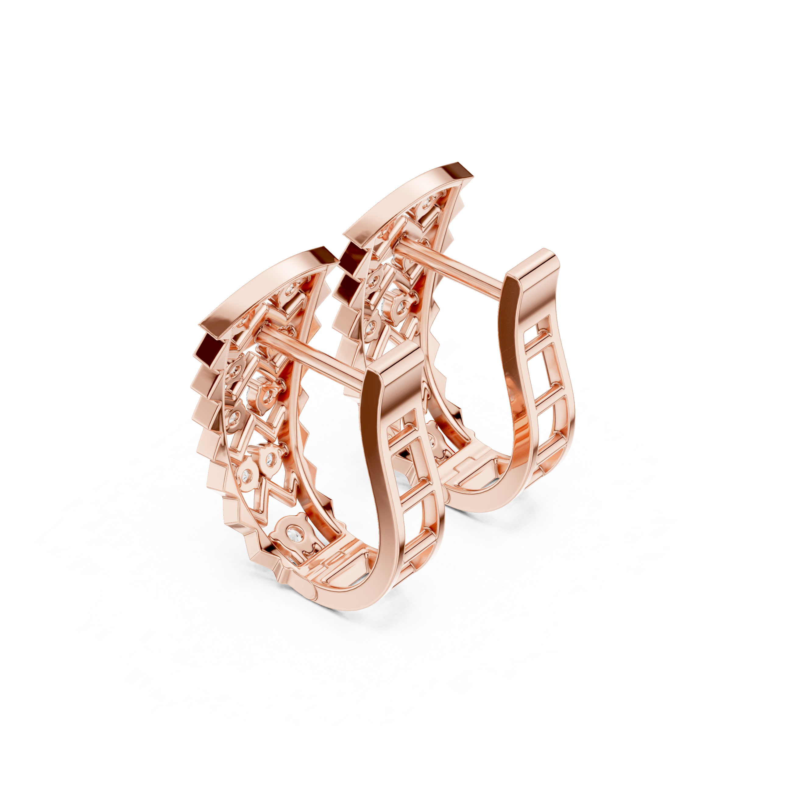 Zigzag Pattern Earrings with Vertical Rows of Round Diamonds