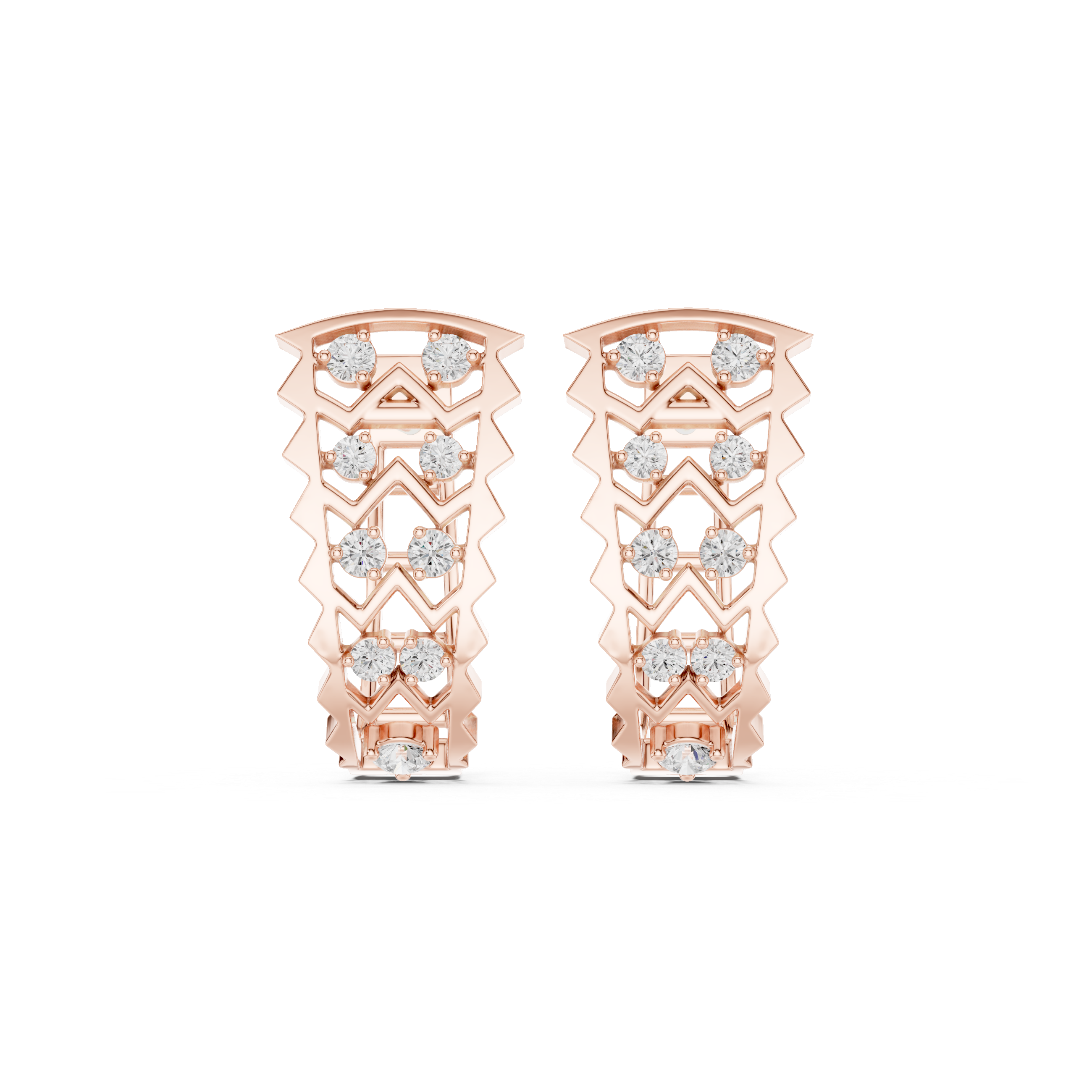 Zigzag Pattern Earrings with Vertical Rows of Round Diamonds