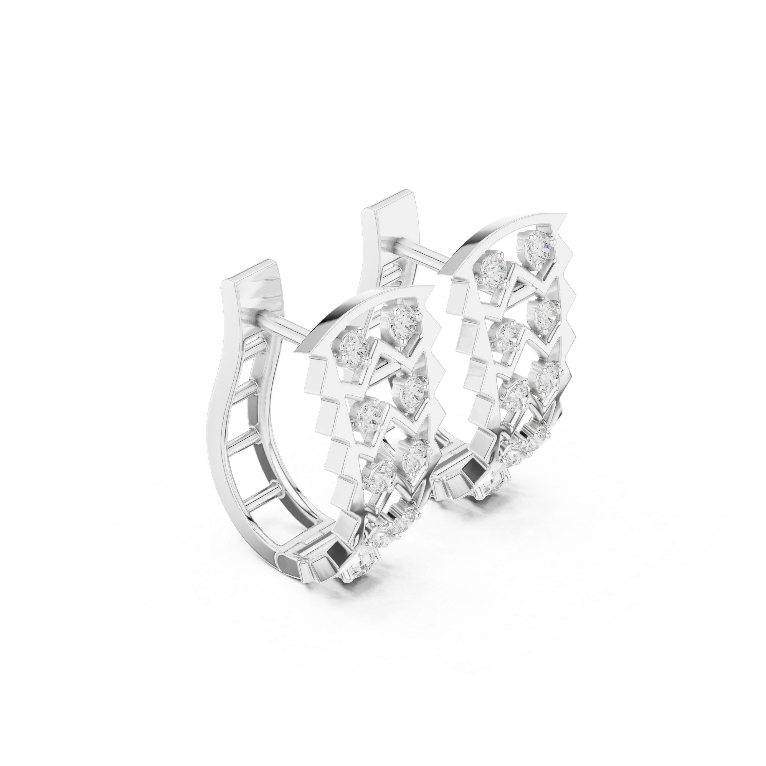 Zigzag Pattern Earrings with Vertical Rows of Round Diamonds