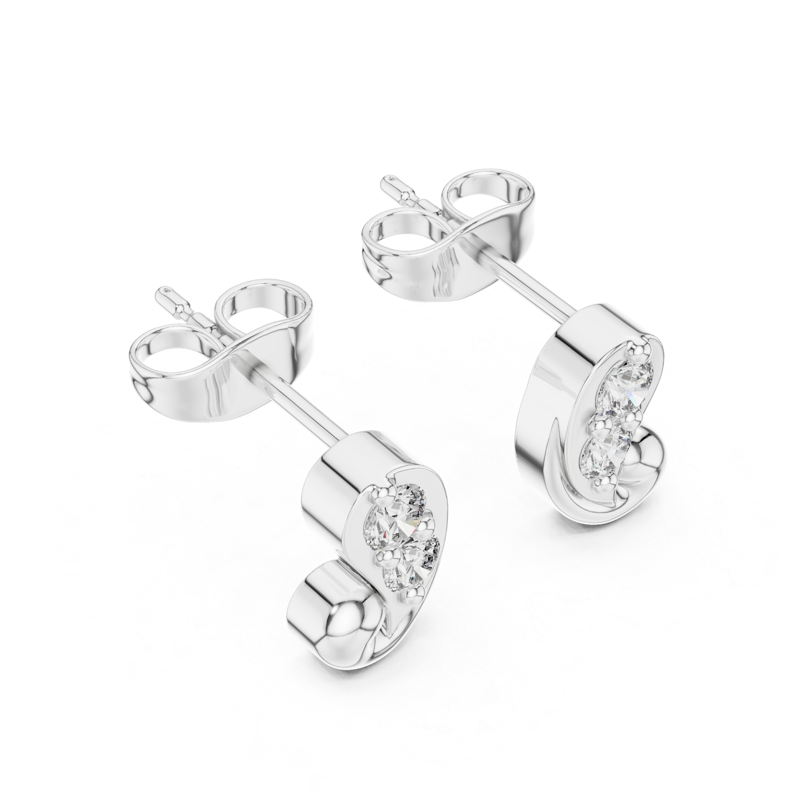 Swirl stud earrings with sparkling