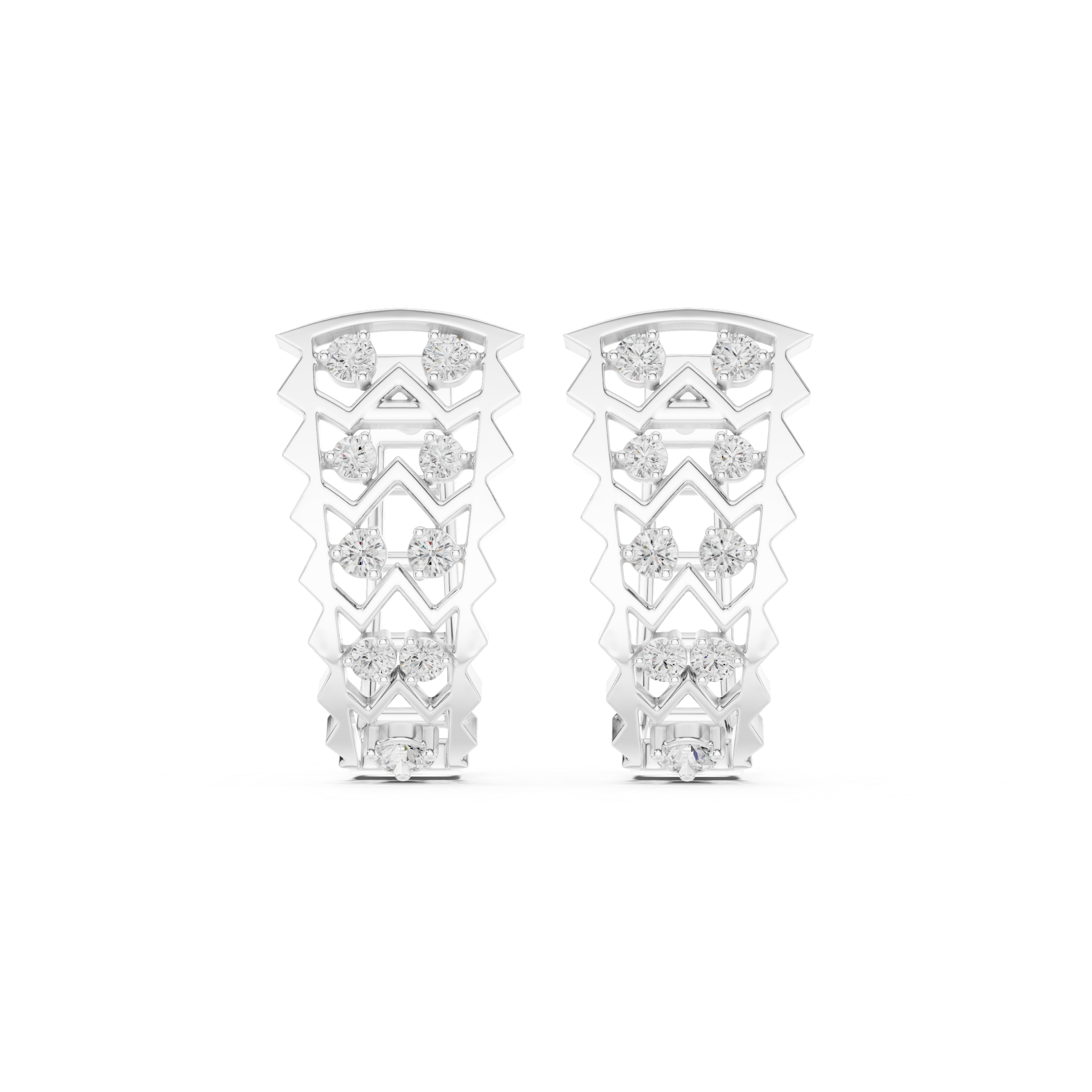 Zigzag Pattern Earrings with Vertical Rows of Round Diamonds