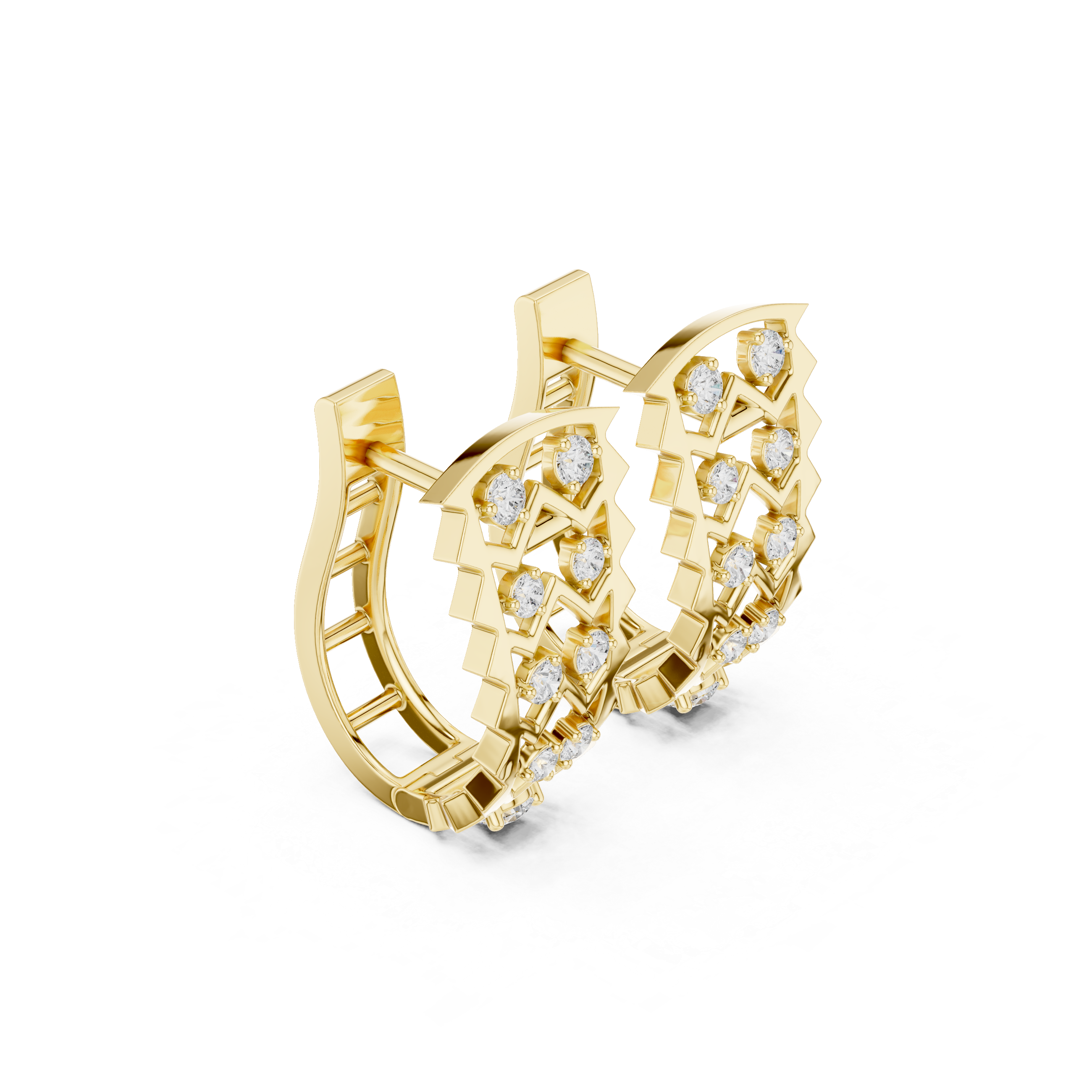 Zigzag Pattern Earrings with Vertical Rows of Round Diamonds
