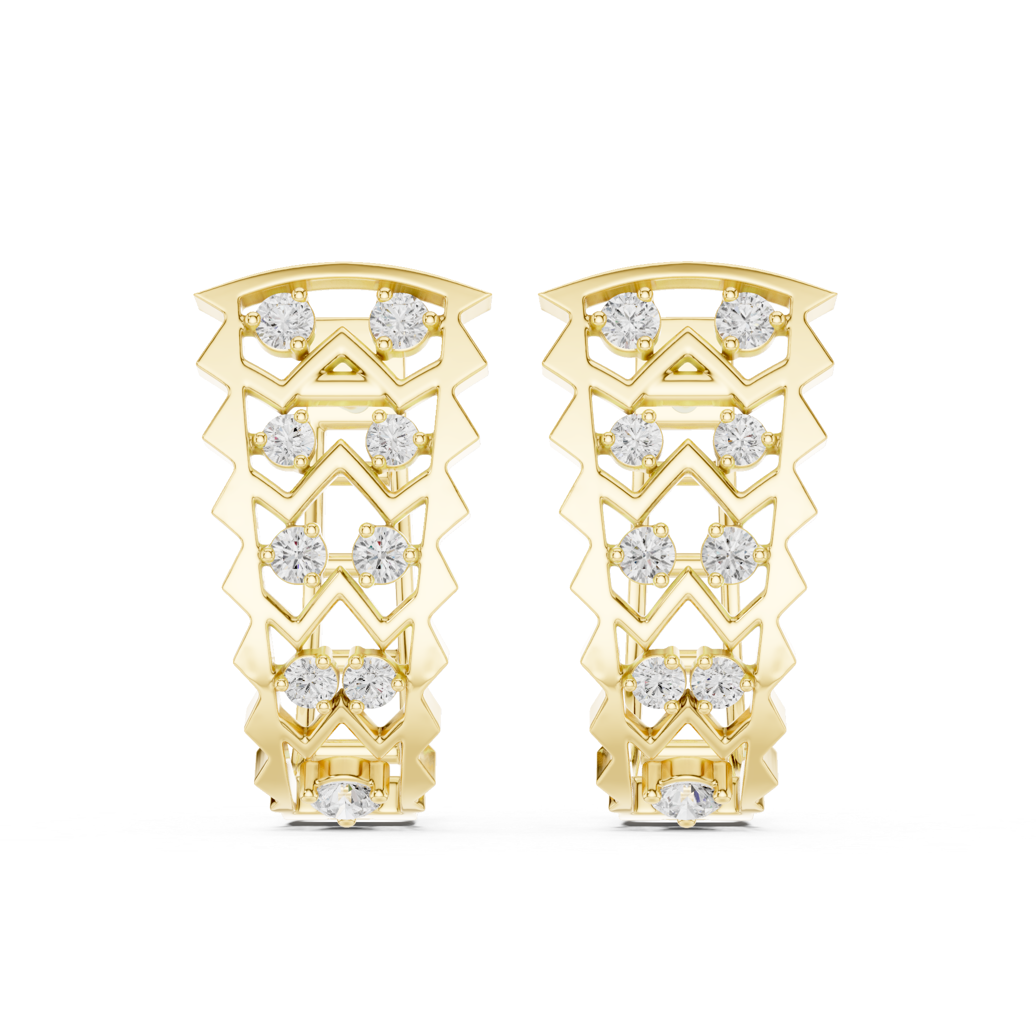 Zigzag Pattern Earrings with Vertical Rows of Round Diamonds