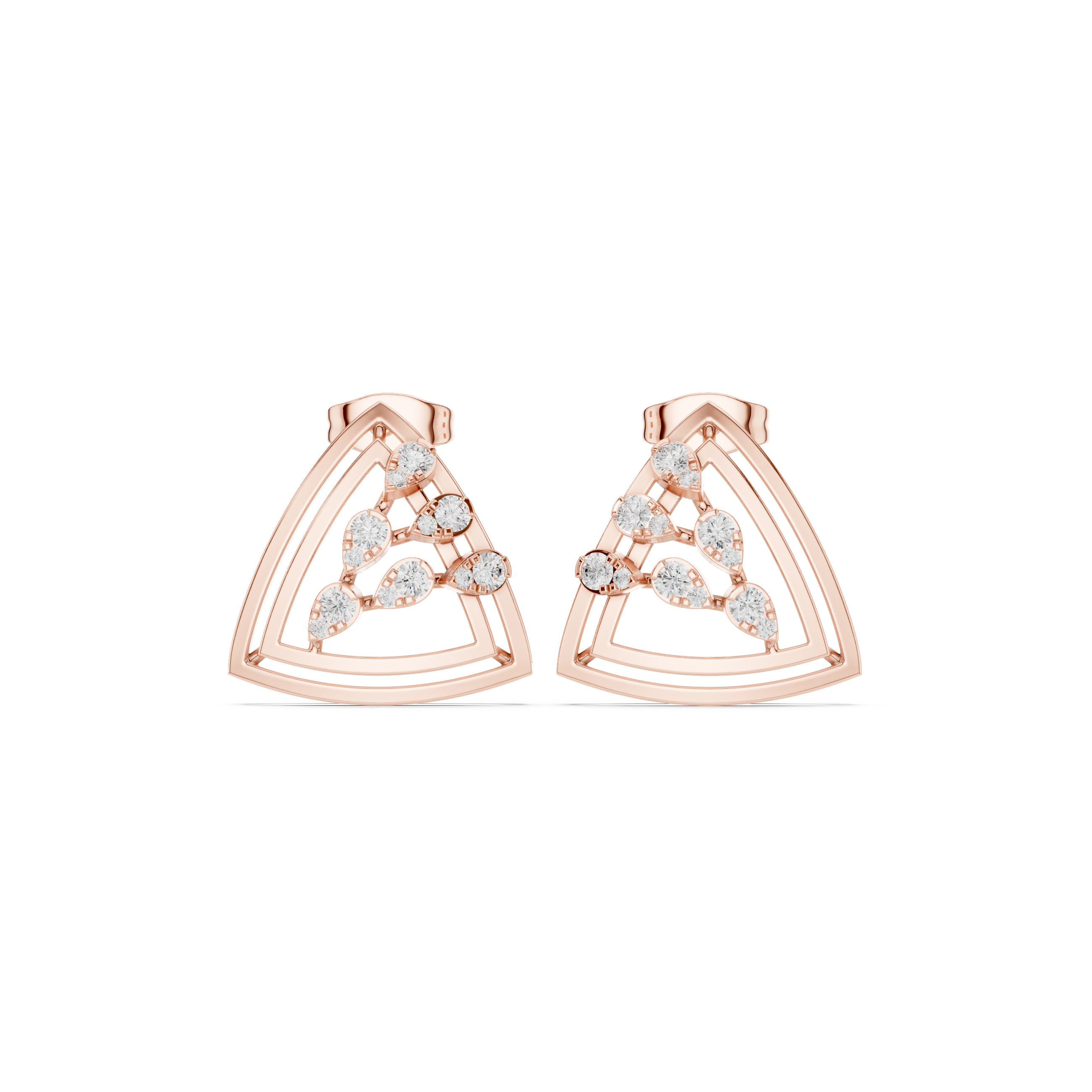 Triangular Open Frame Earrings with Leaf-Inspired Diamond Cluster