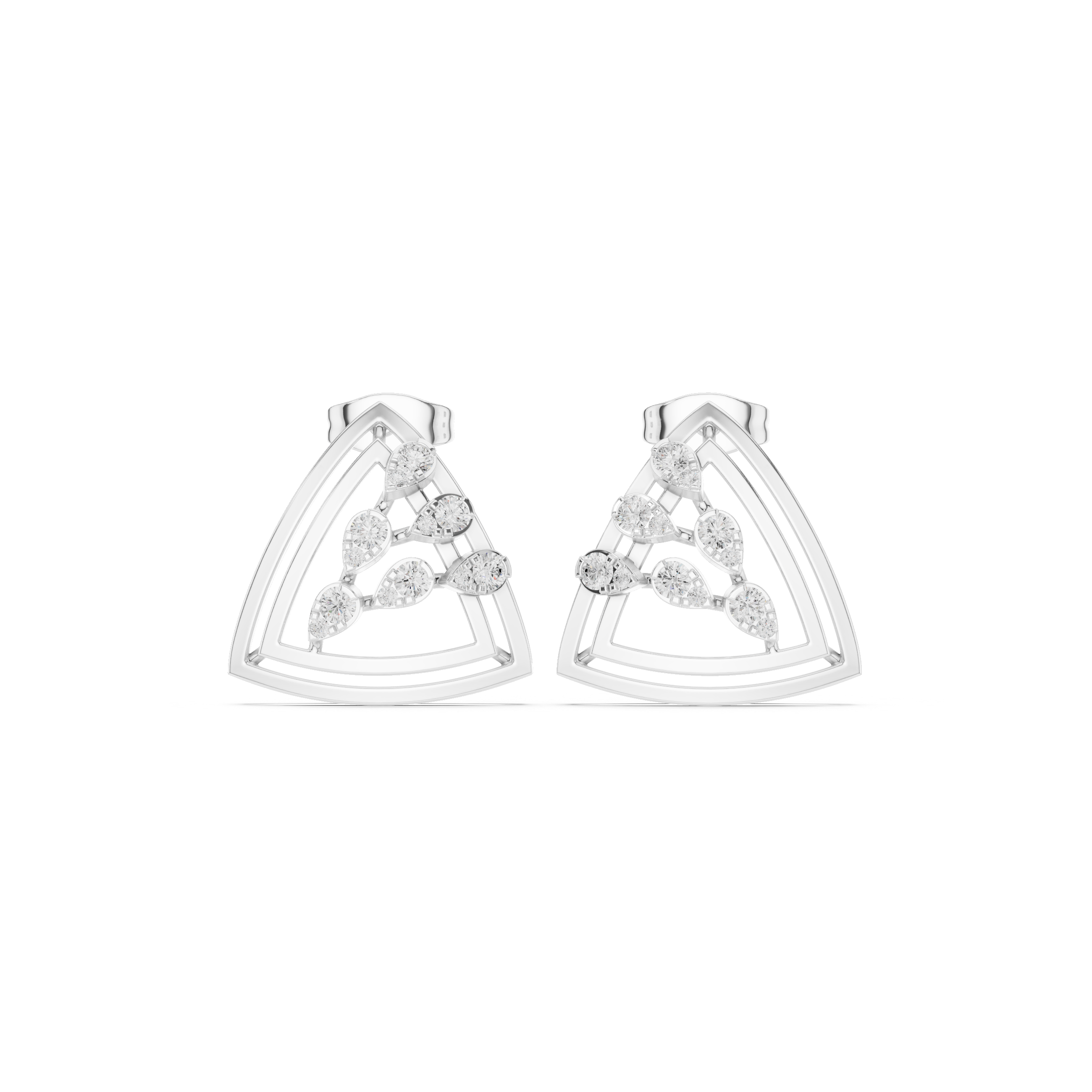 Triangular Open Frame Earrings with Leaf-Inspired Diamond Cluster