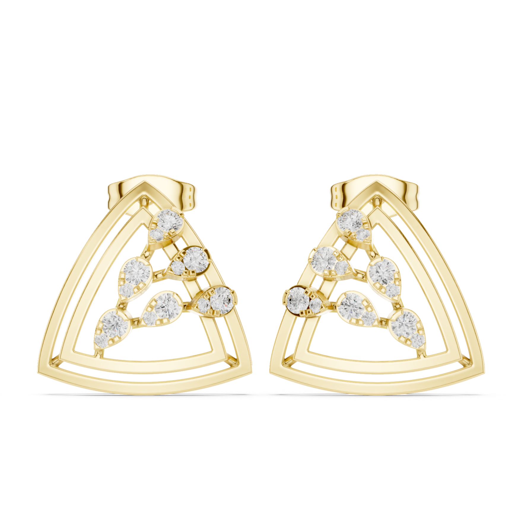 Triangular Open Frame Earrings with Leaf-Inspired Diamond Cluster