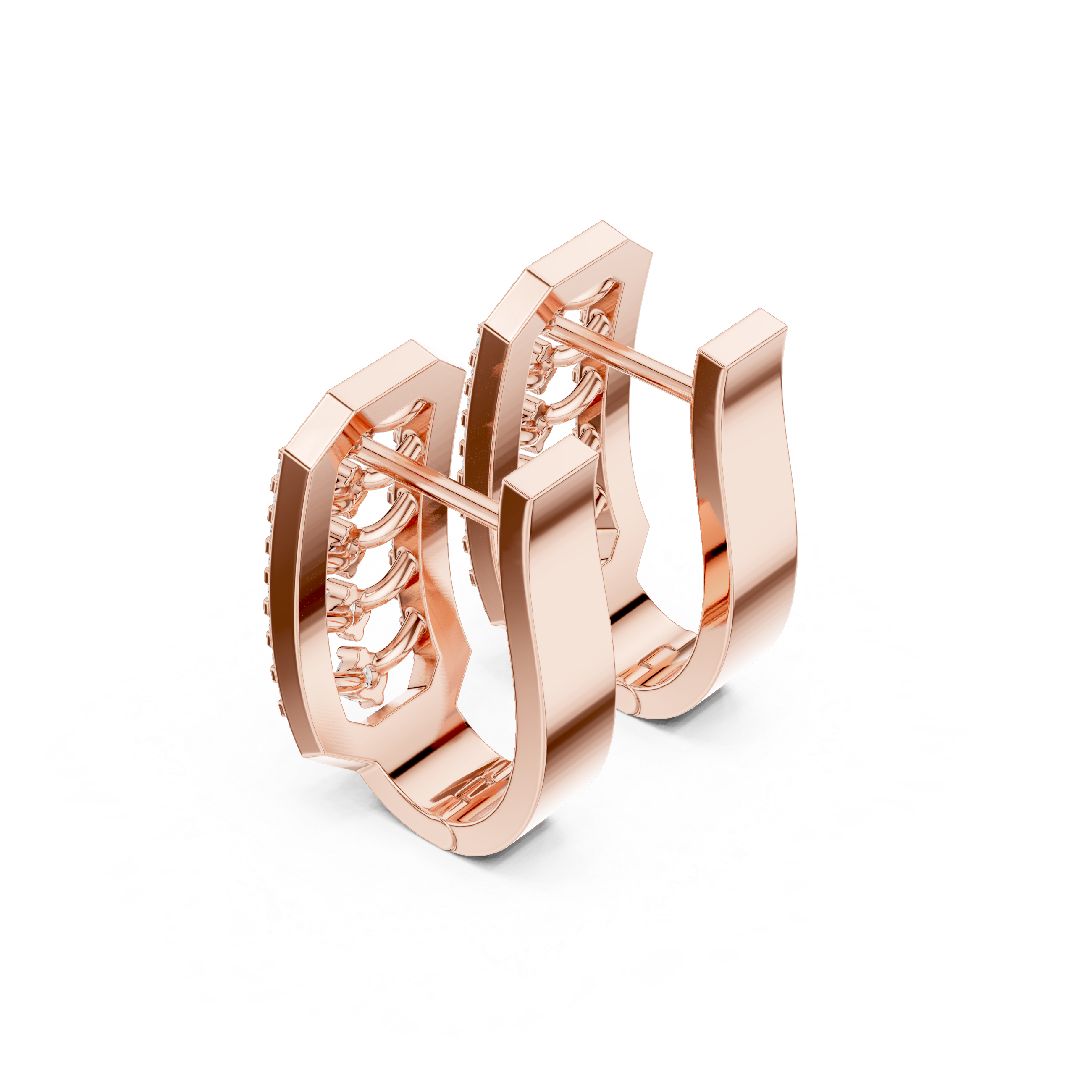 Octagonal Frame Earrings with Chevron Diamond Pattern and Diamond Borders