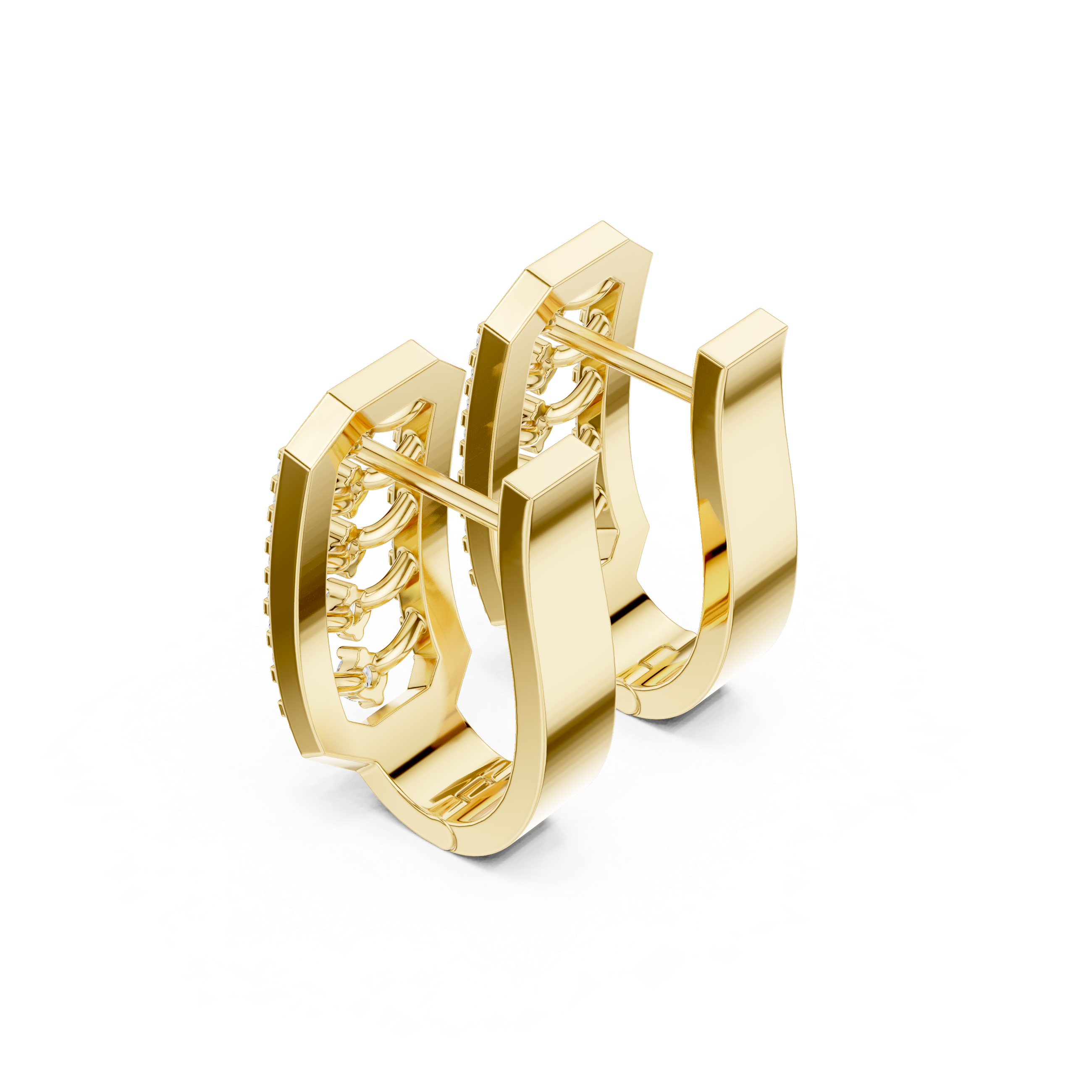 Octagonal Frame Earrings with Chevron Diamond Pattern and Diamond Borders