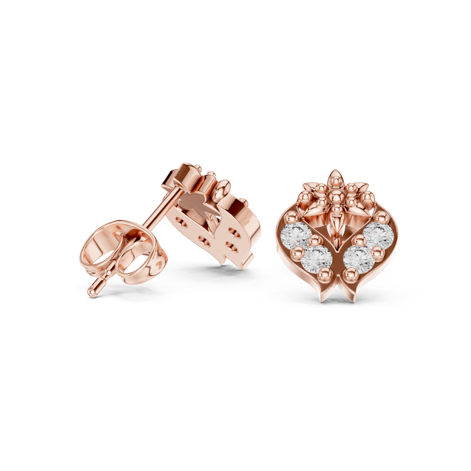 Timeless Rose Gold Floral Stud Earrings with Radiant Stones