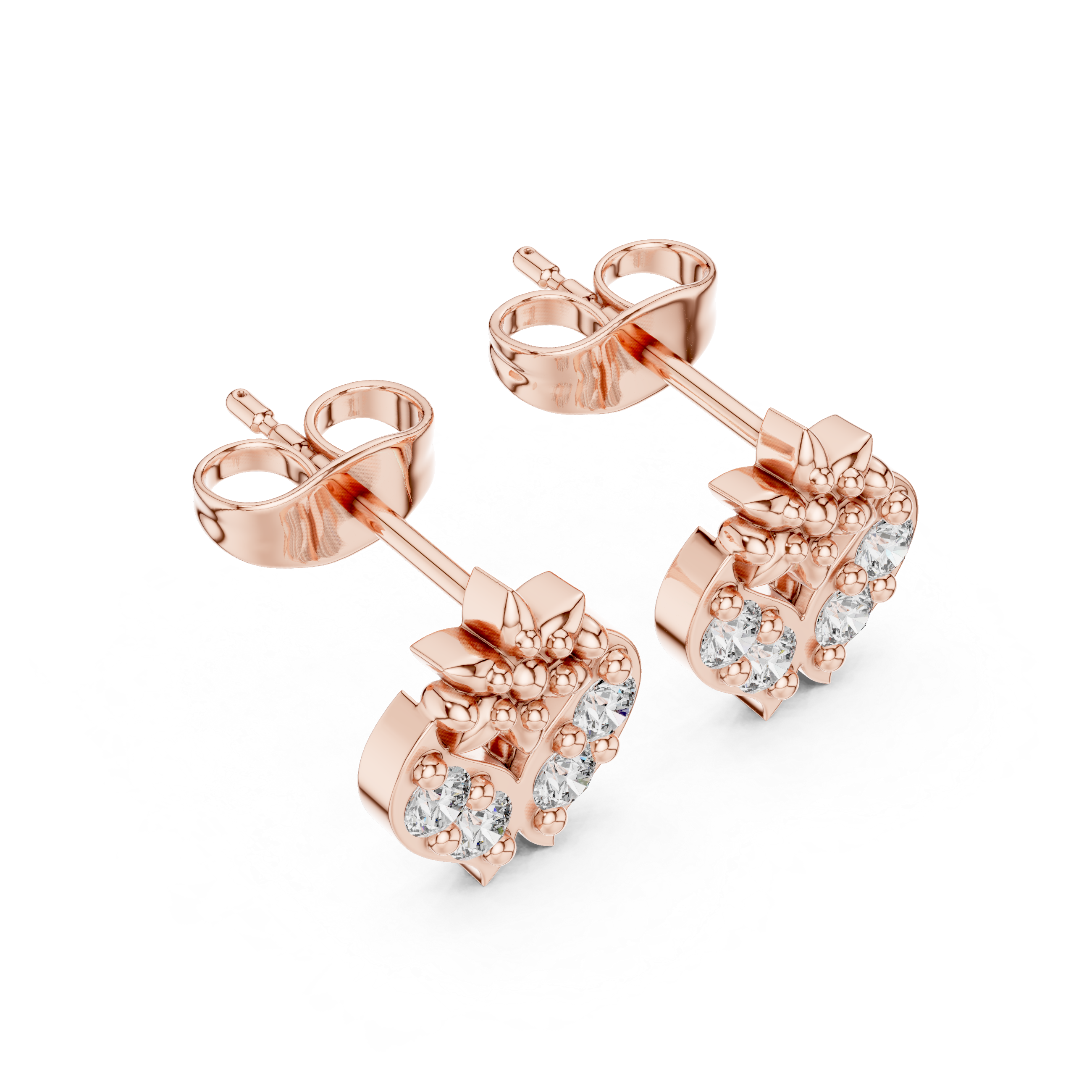 Timeless Rose Gold Floral Stud Earrings with Radiant Stones