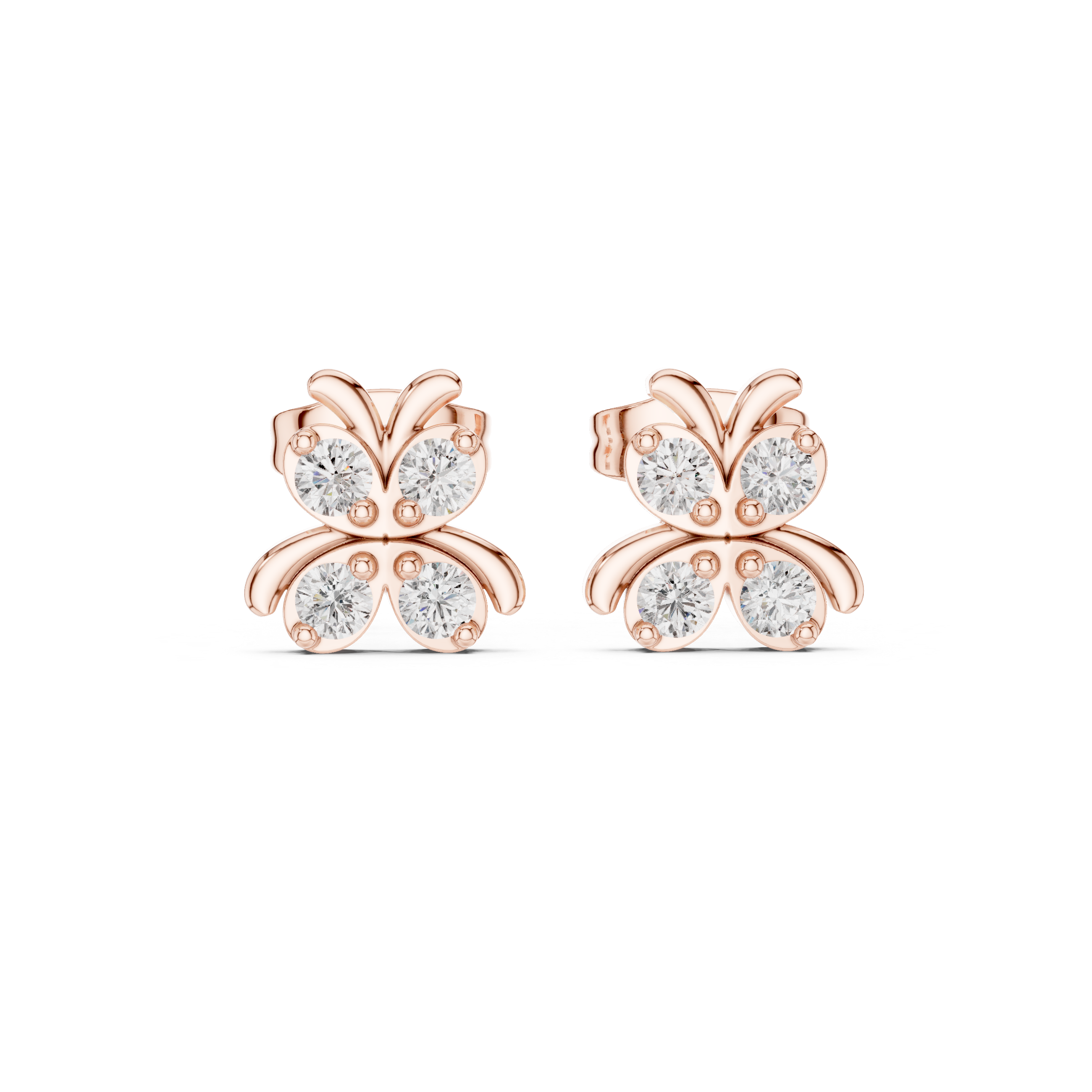 Earrings with a four-diamond floral cluster design.