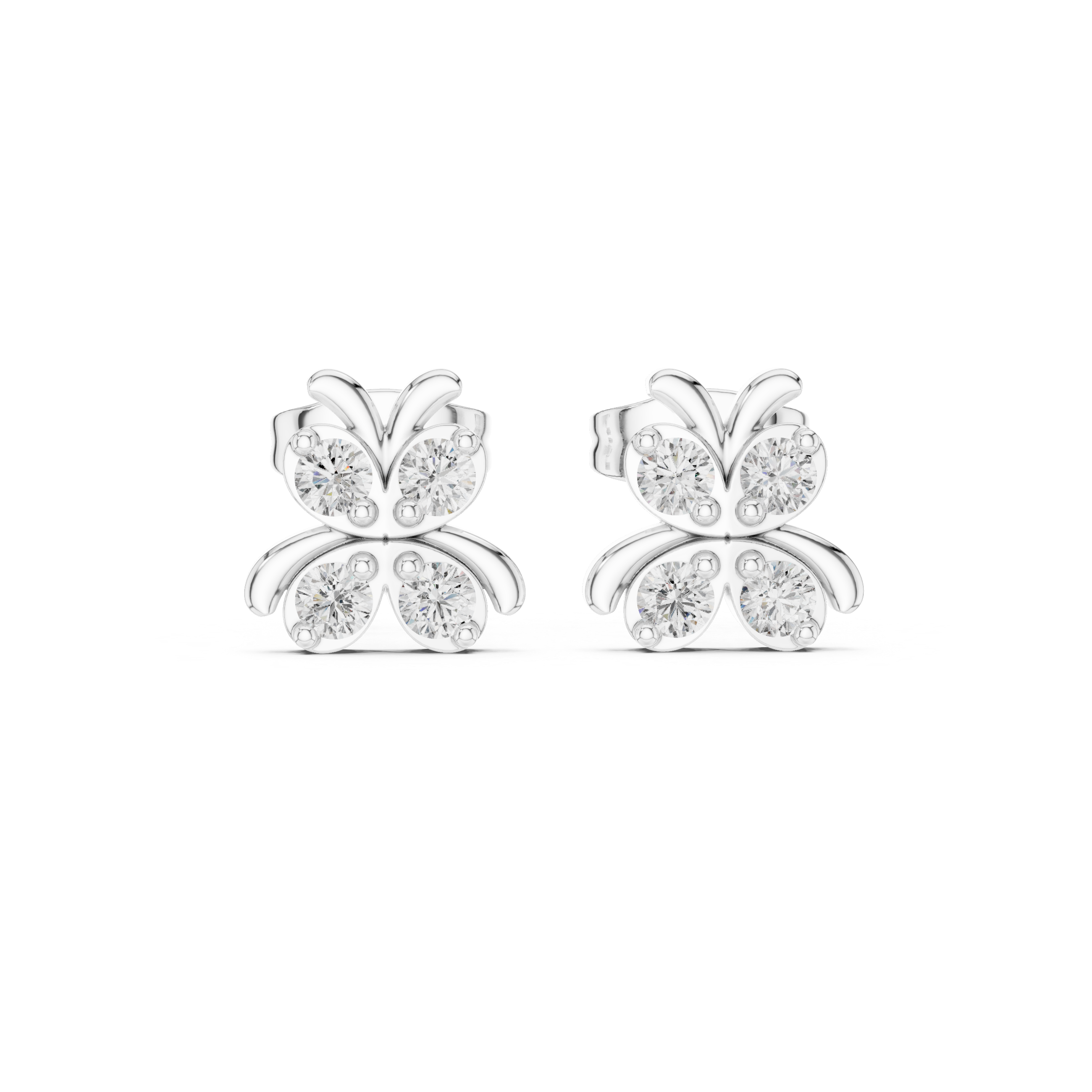 Earrings with a four-diamond floral cluster design.