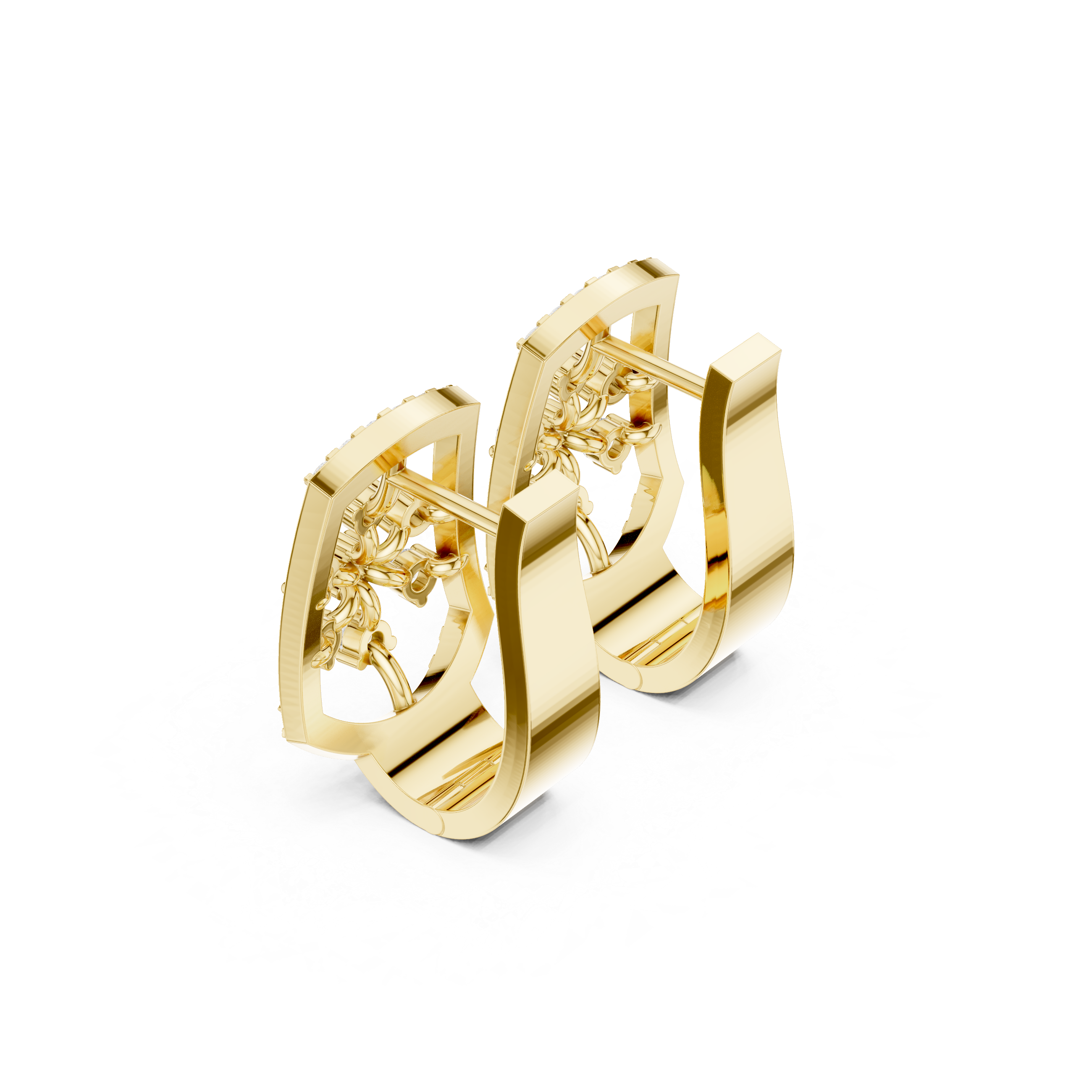 Diamond Stud Earrings with Floral Motif