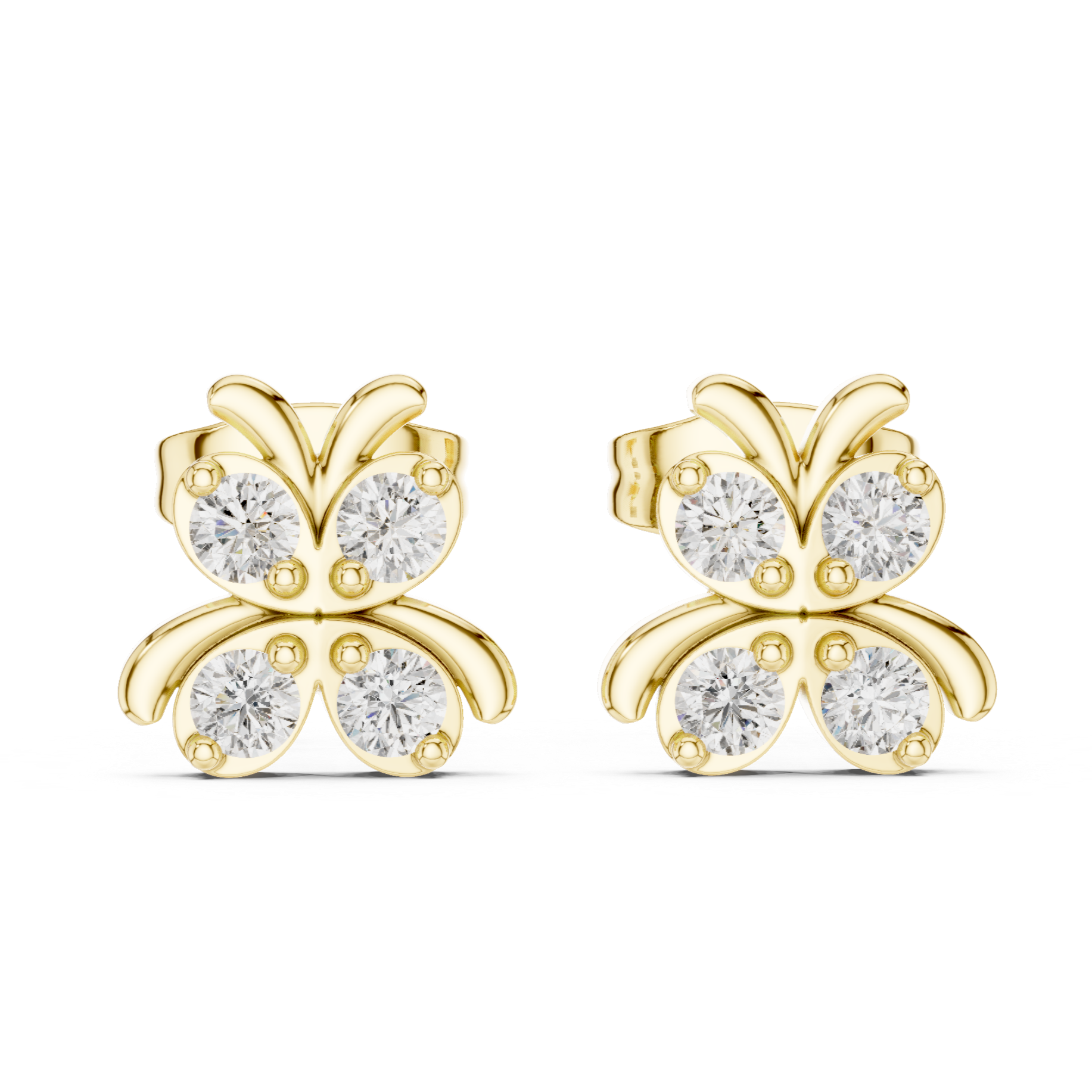 Earrings with a four-diamond floral cluster design.