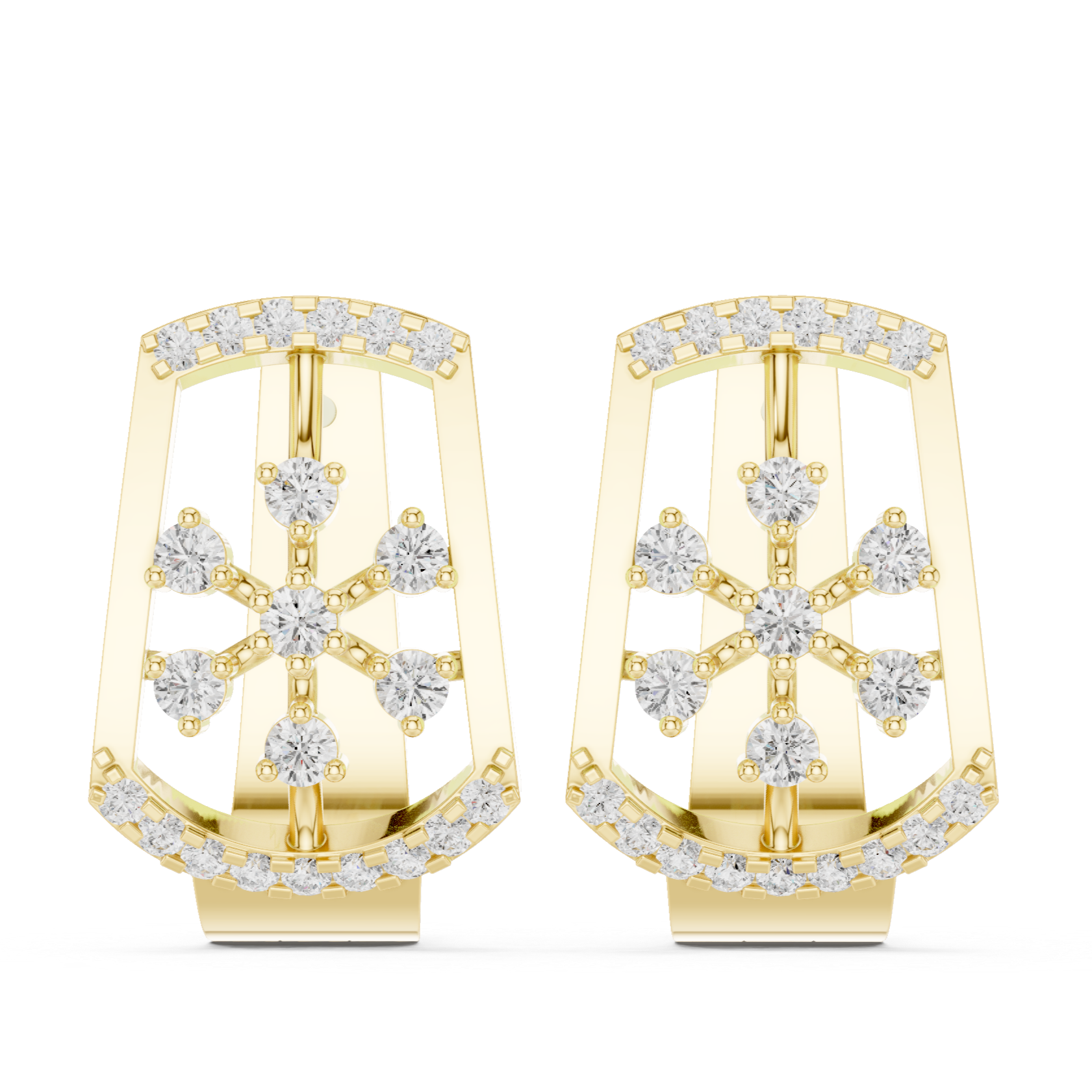 Diamond Stud Earrings with Floral Motif
