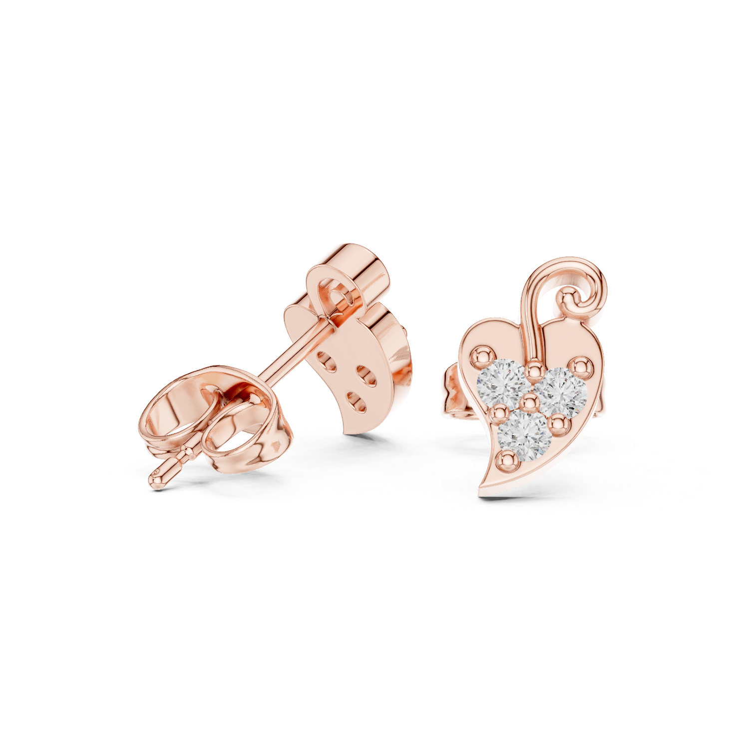 leaf-shaped diamond stud earrings.