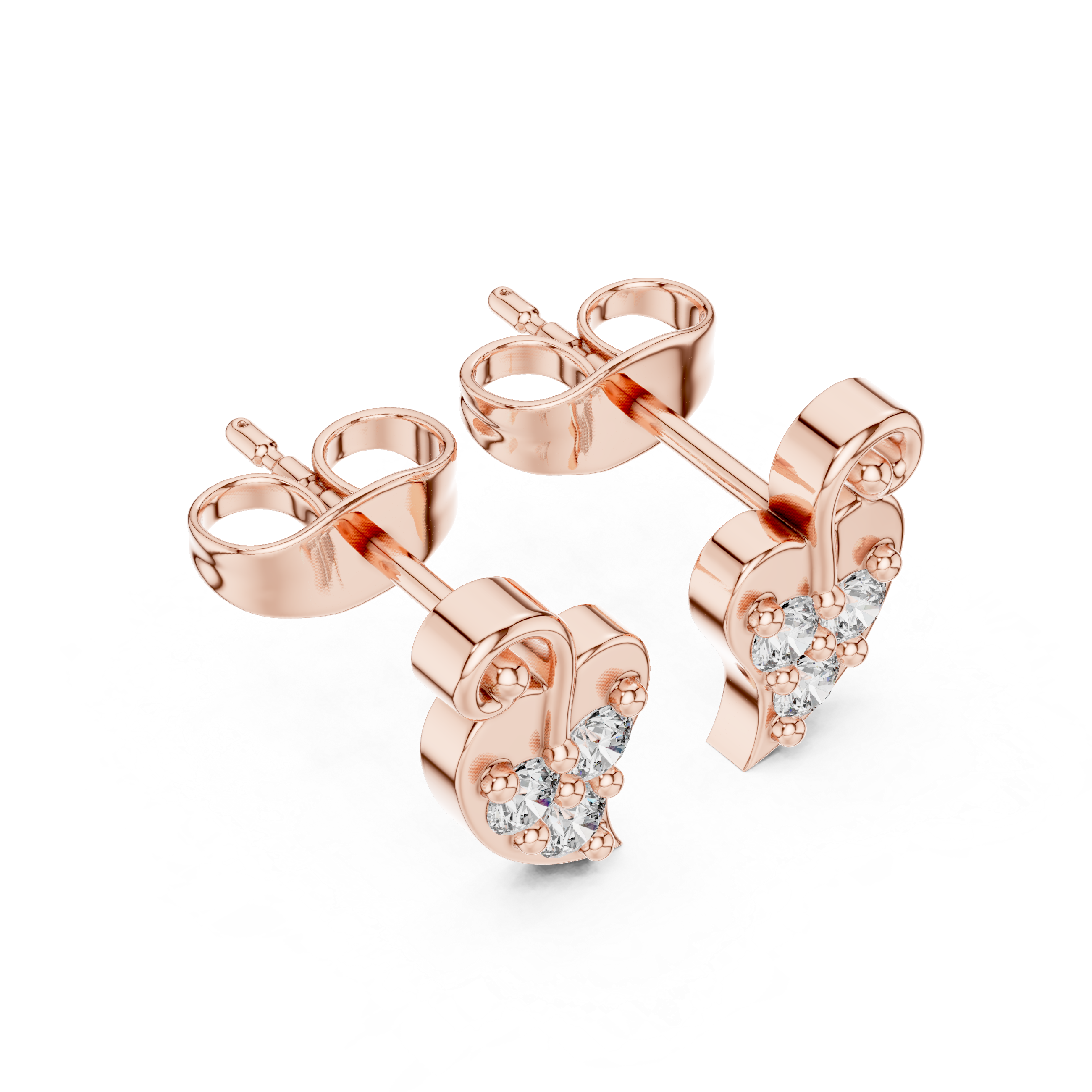 leaf-shaped diamond stud earrings.